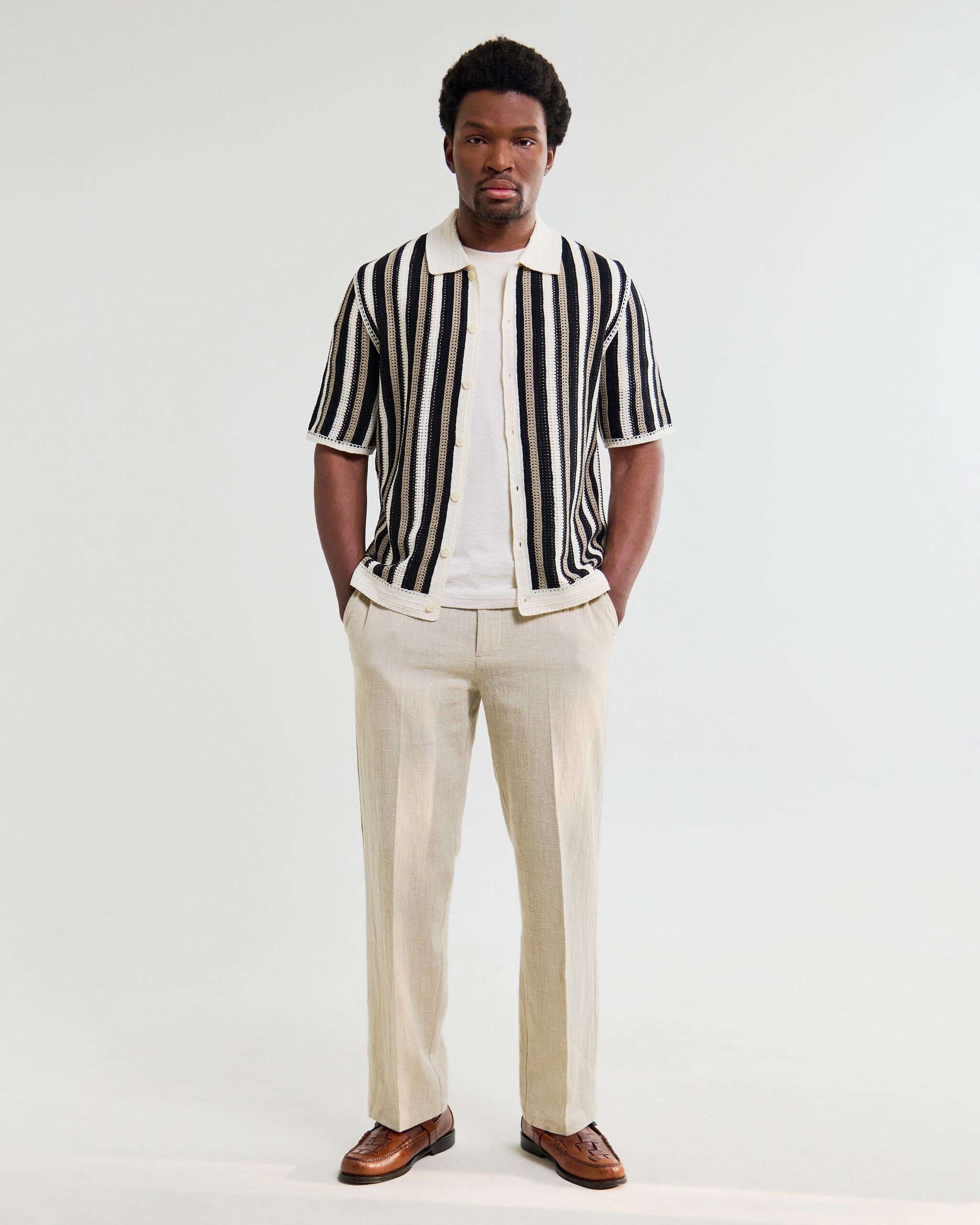 ポルトシャツ STRIPE CROCHET (ECRU/BLACK)