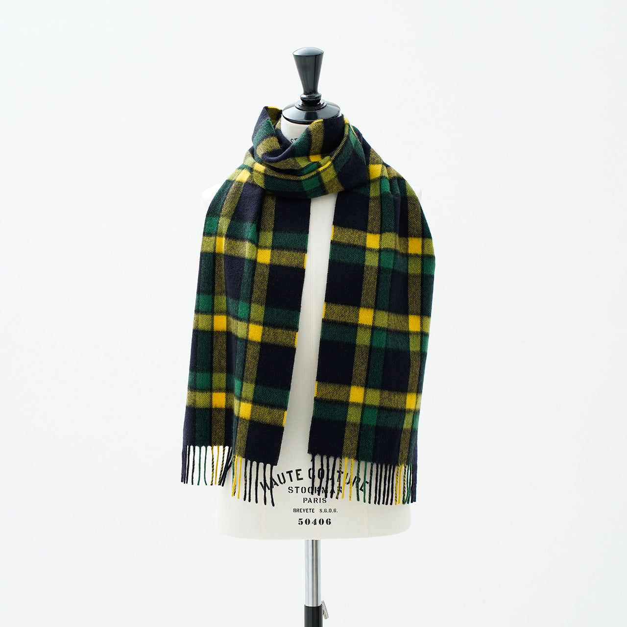 カシミヤストール モダンタータン(ブラック)25×180_CPG52319 ジョシュアエリスjoshuaellis