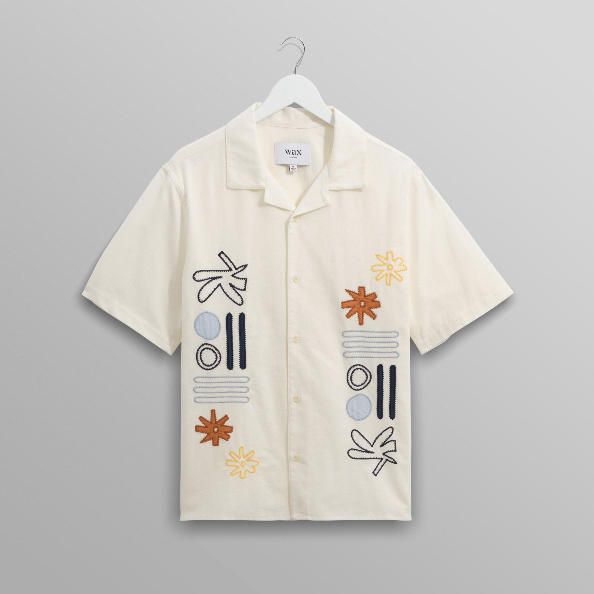 M*A様 デザイン◎ WESTRIDE Vintage Cotton Twill ディドコットシャツ ABSTRACT APPLIQUE (ECRU/MULTI)｜Wax London