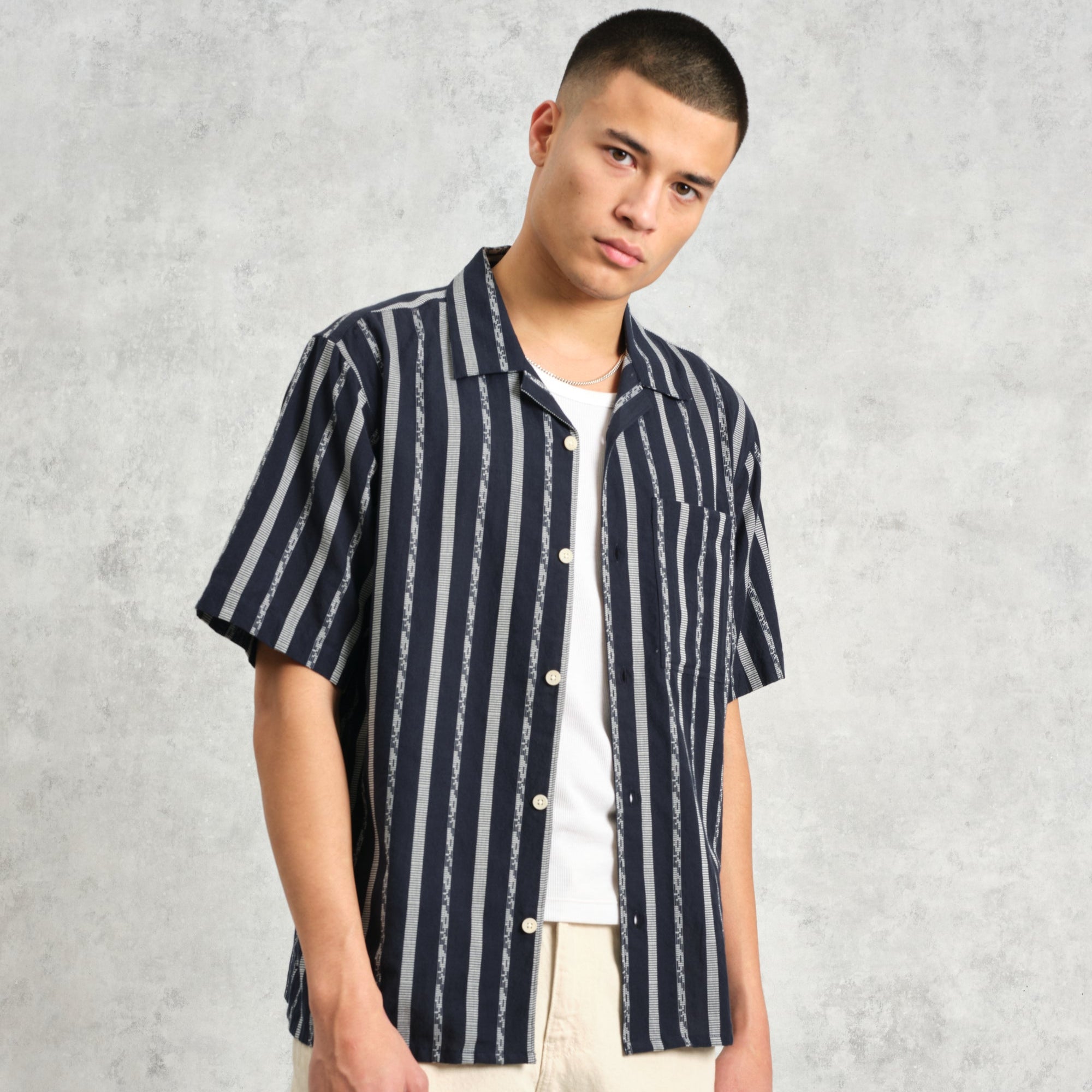 ディドコットシャツ FLECK STRIPE (NAVY)