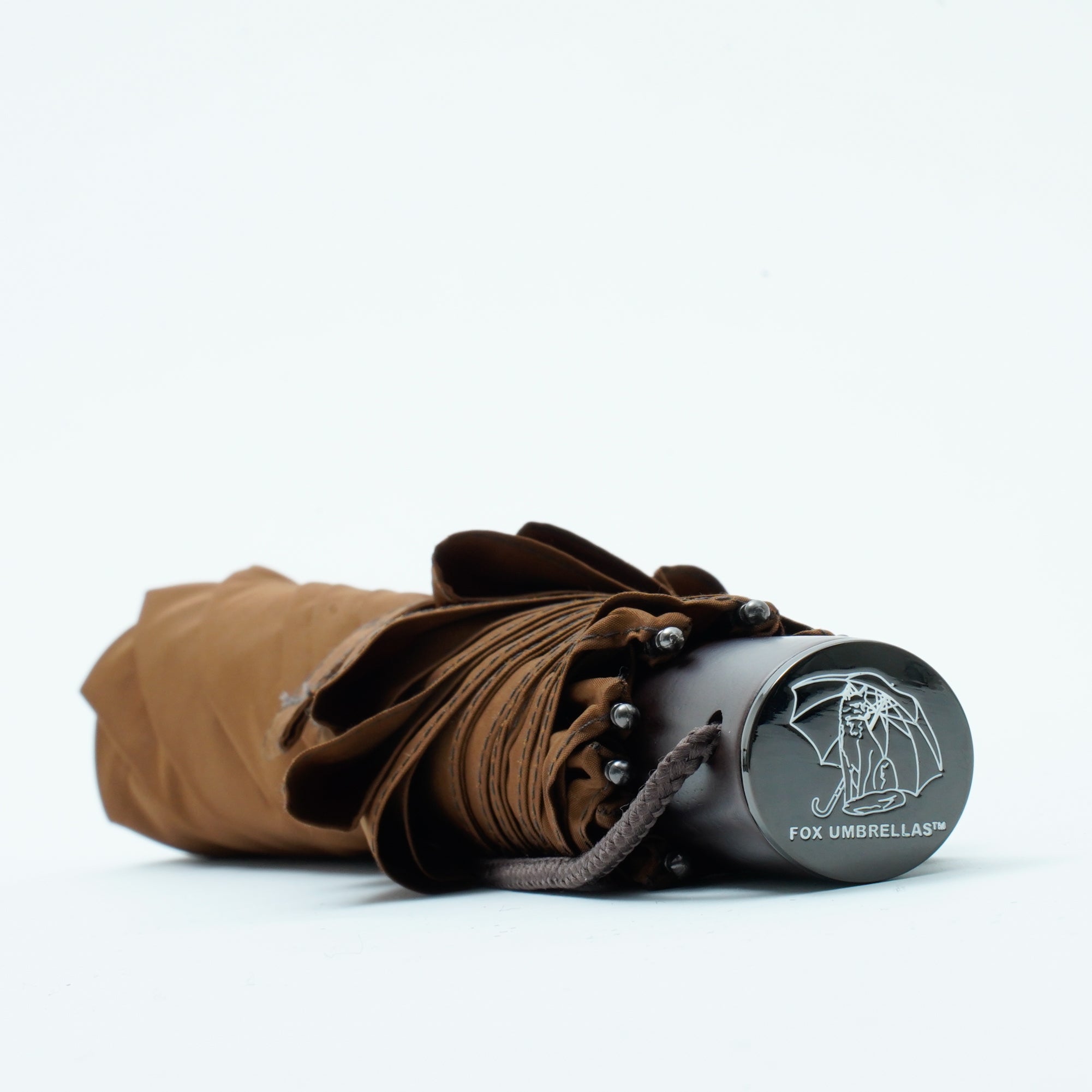 TL11 Brown Maple Straight with Fox Engraved Disc | 折りたたみ傘 | ストレート型ハンドル | メイプル | 晴雨兼用傘 (Prince Of Wales Brown)