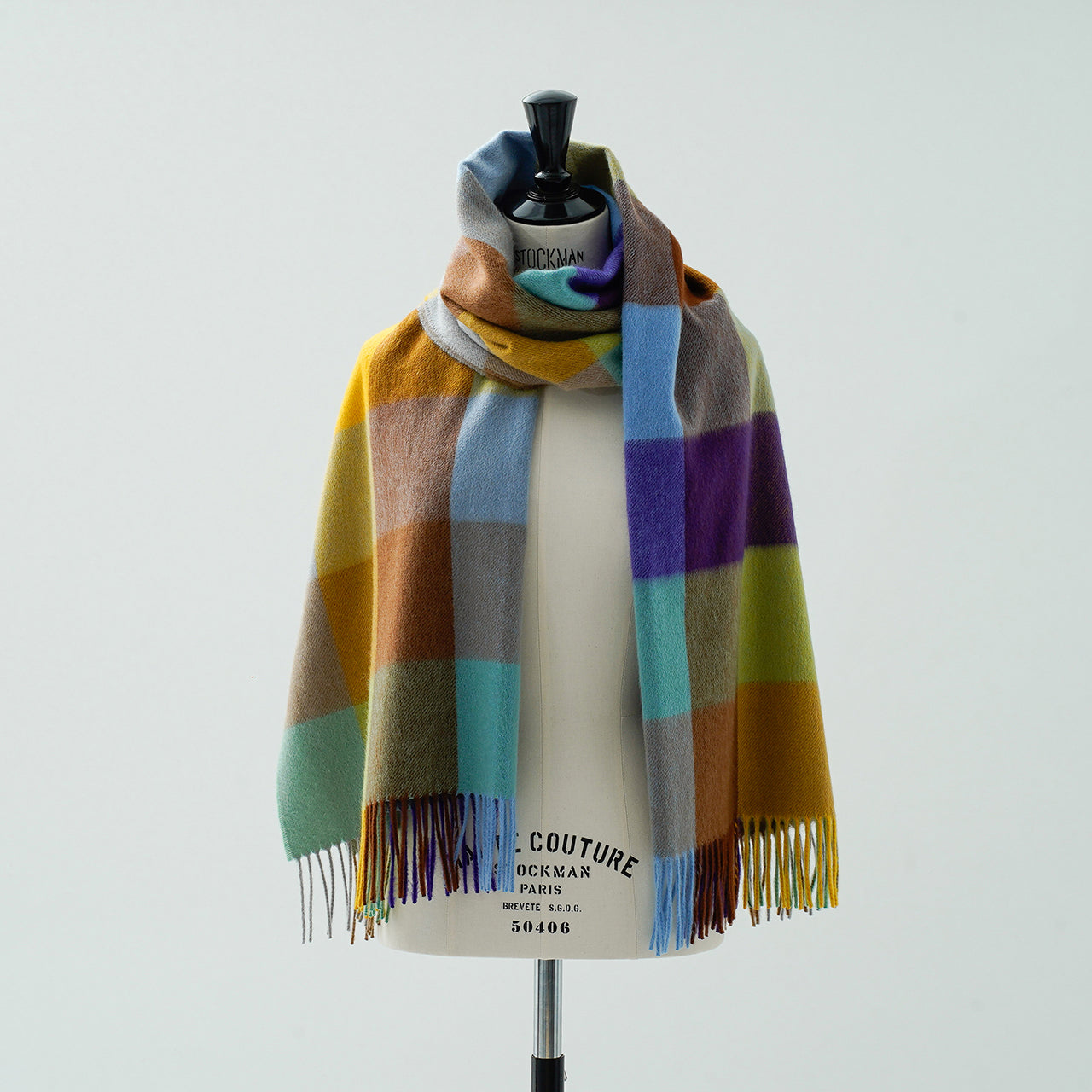 カシミヤストール ブロックチェック(マルチ)70×190_CPG52302 ジョシュアエリスjoshuaellis