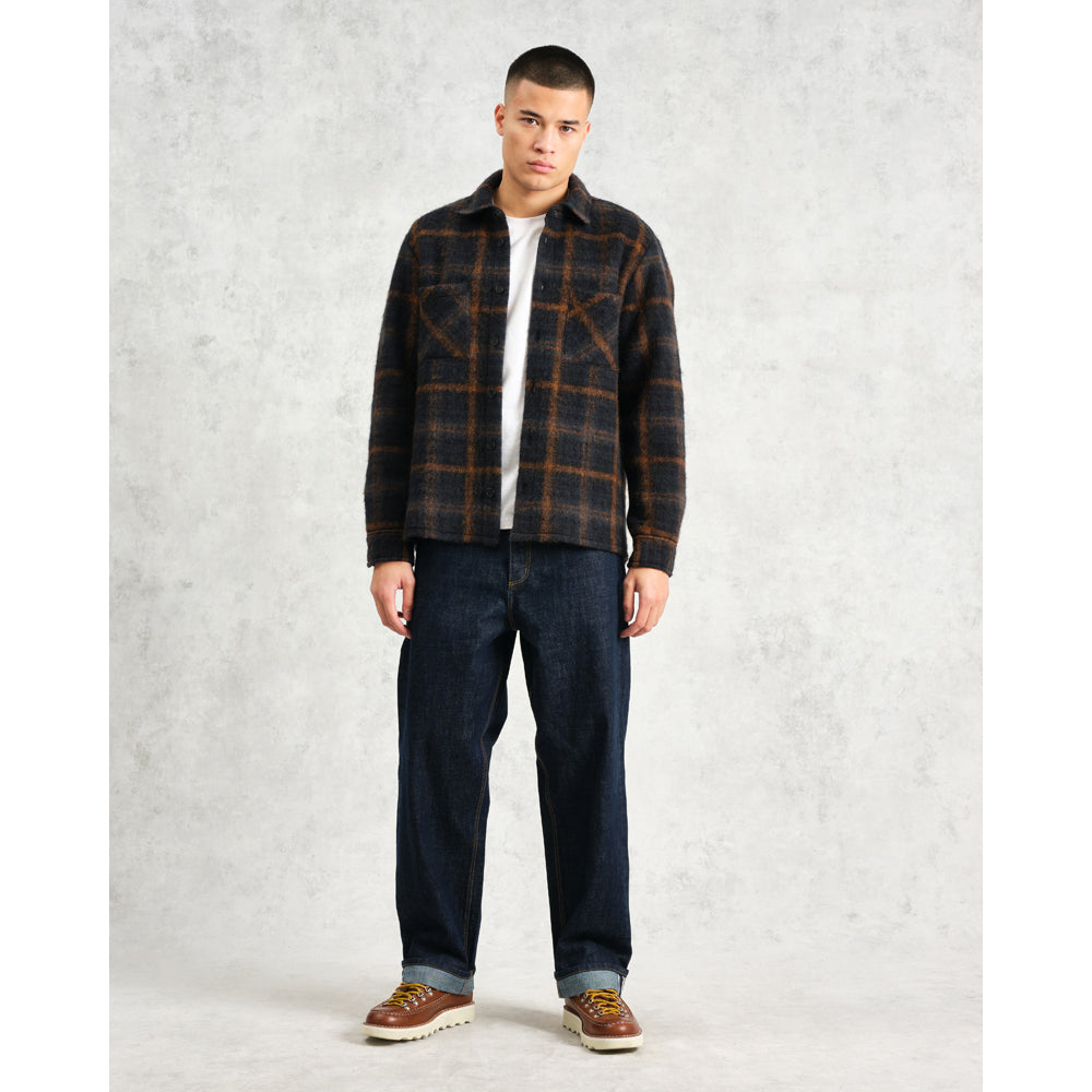 オーバーシャツ DRAWN CHECK (TEAL/ORANGE)