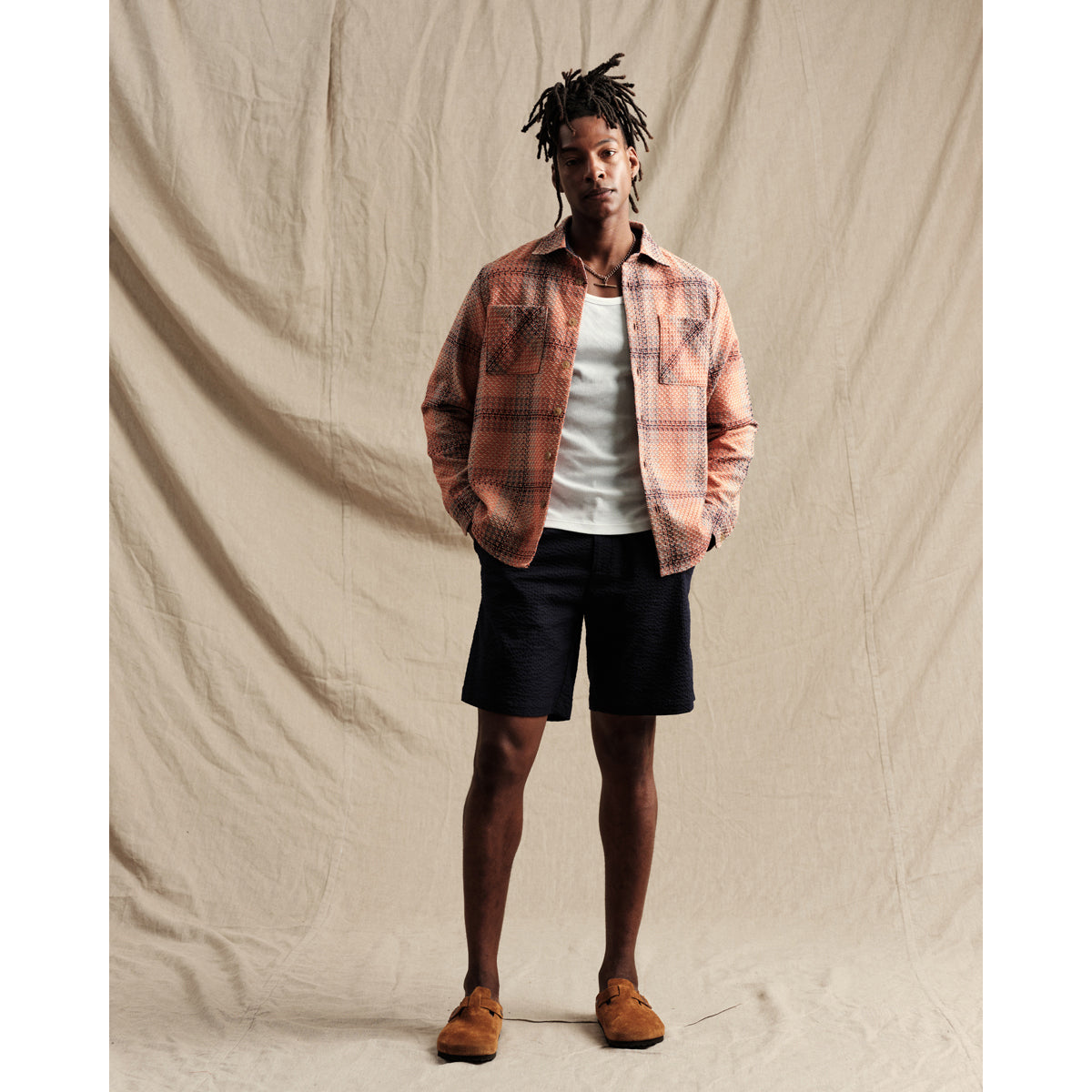 男女兼用 WHオーバーシャツ|フィンズベリーチェック(RUST/NAVY)