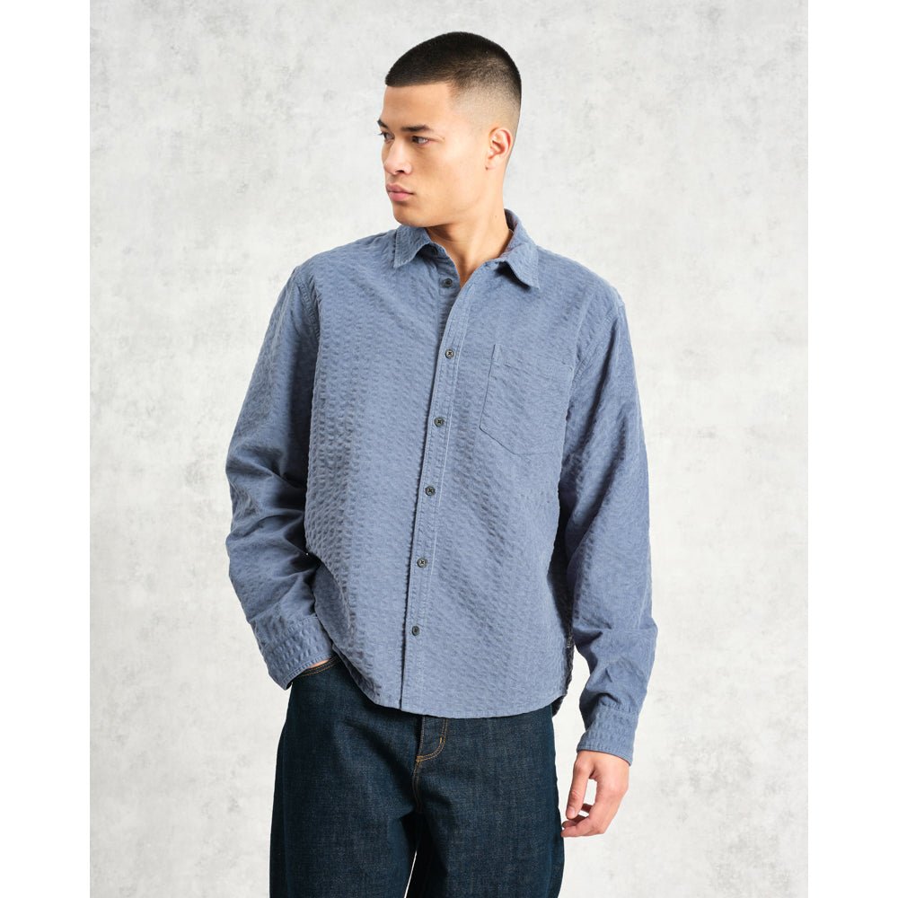 シェリーシャツ SEERSUCKER CORD (BLUE) - グリニッジ オンラインストア
