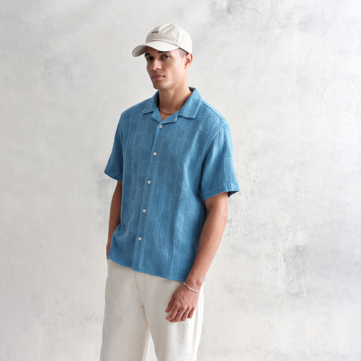 ディドコットシャツ WAFFLE PATCHWORK (BLUE)