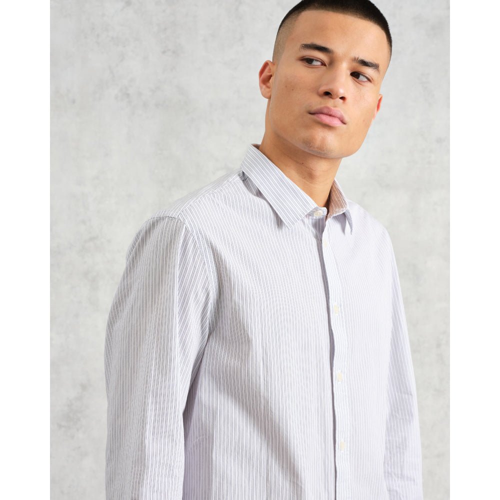 シェリーシャツ POPLIN FINE STRIPE (ECRU/BLUE) - グリニッジ オンラインストア
