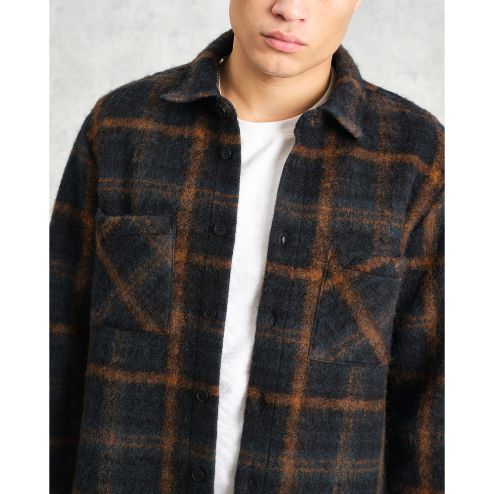 オーバーシャツ DRAWN CHECK (TEAL/ORANGE)
