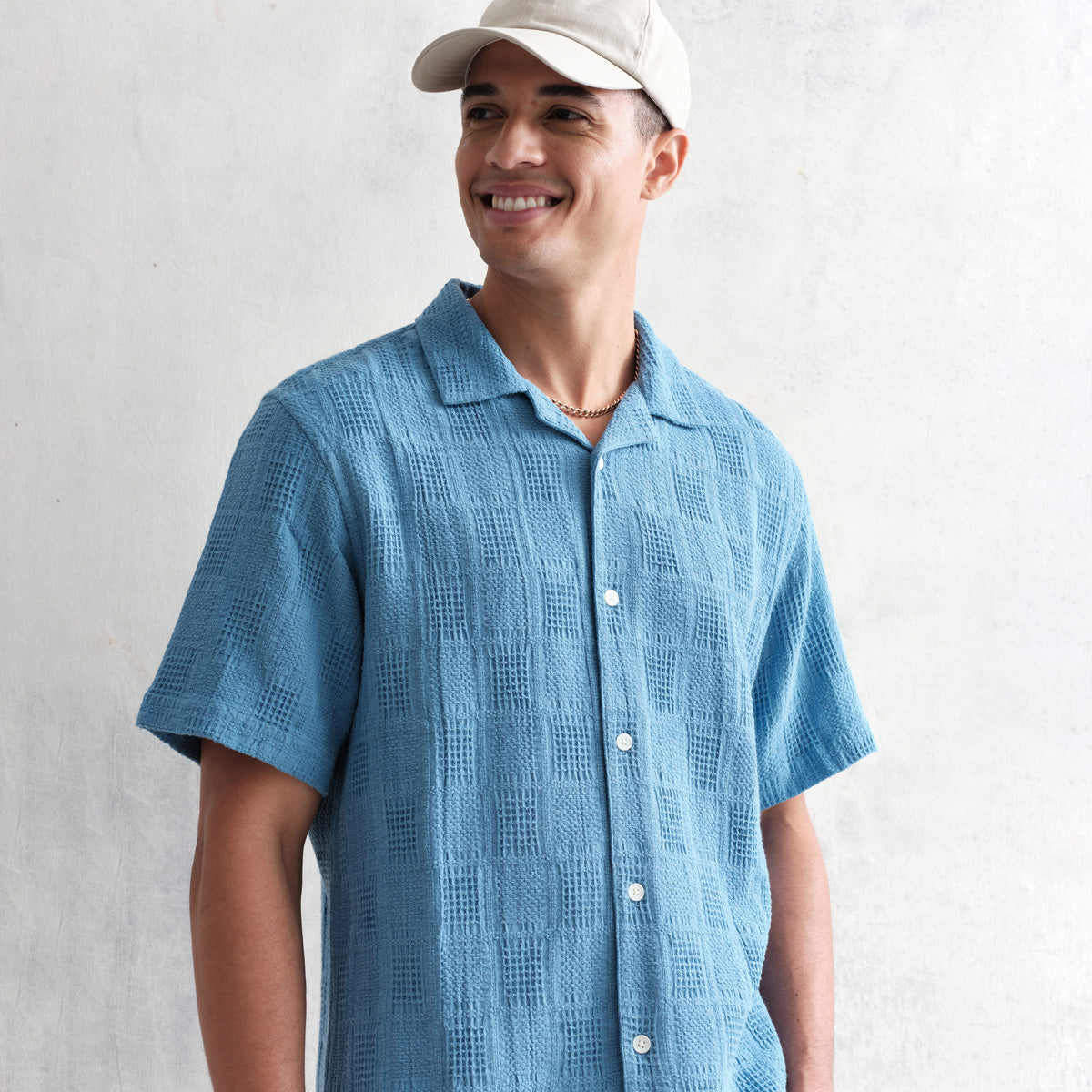 ディドコットシャツ WAFFLE PATCHWORK (BLUE)