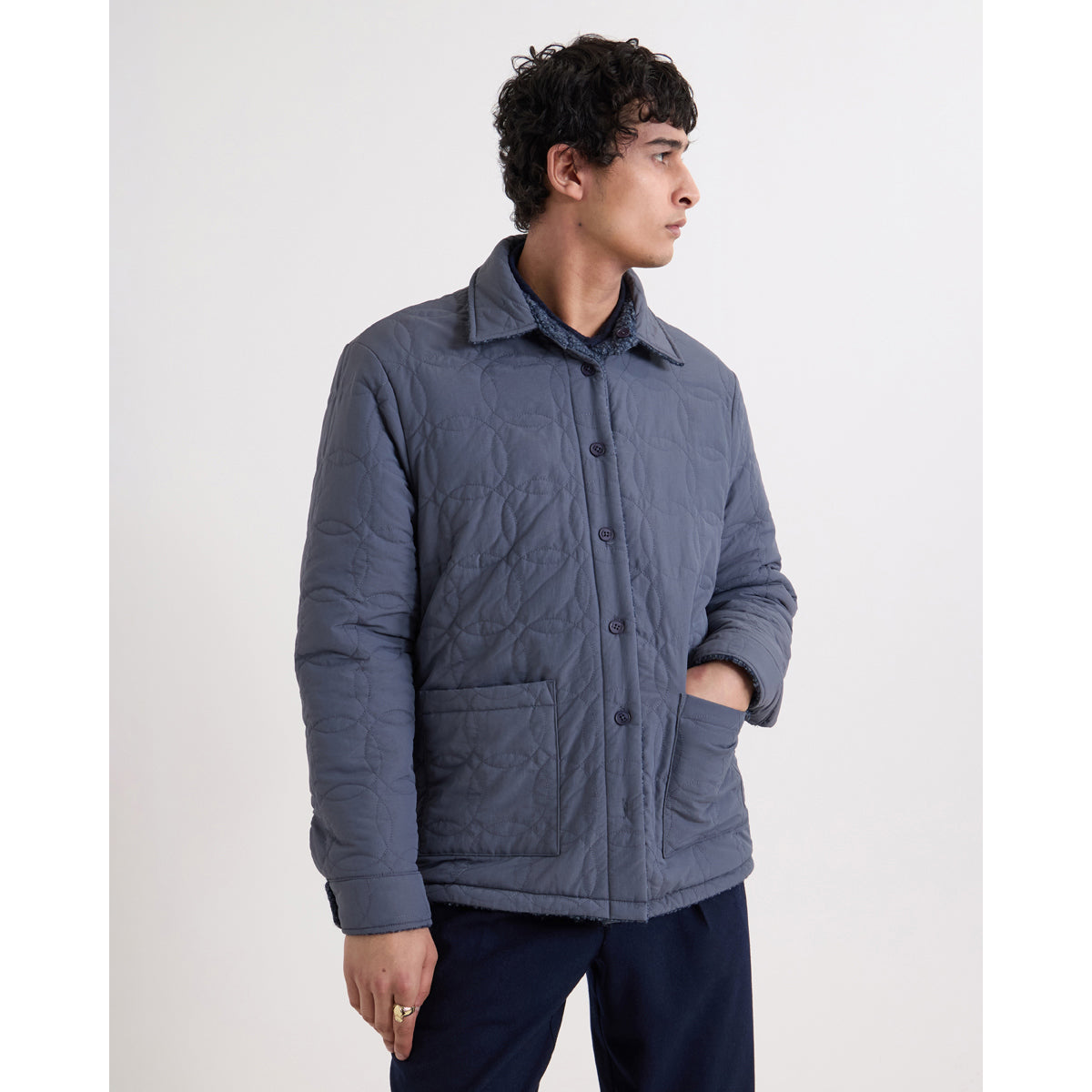 オーバーシャツ MOUNT REVERSIBLE BOBBLE WOOL (GREY BLUE)