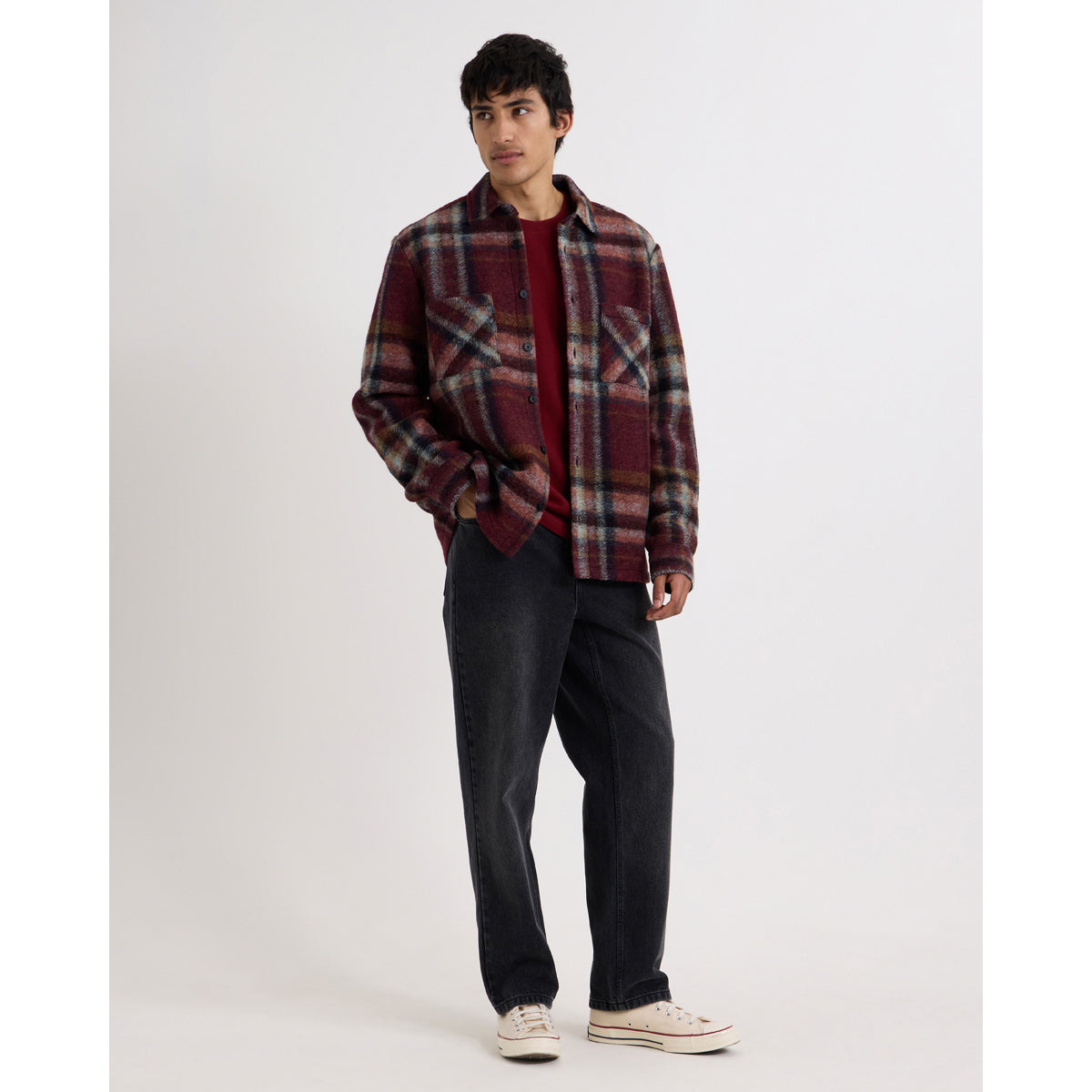 オーバーシャツ LEX WOOL BLEND CHECK (BURGUNDY/MULTI)