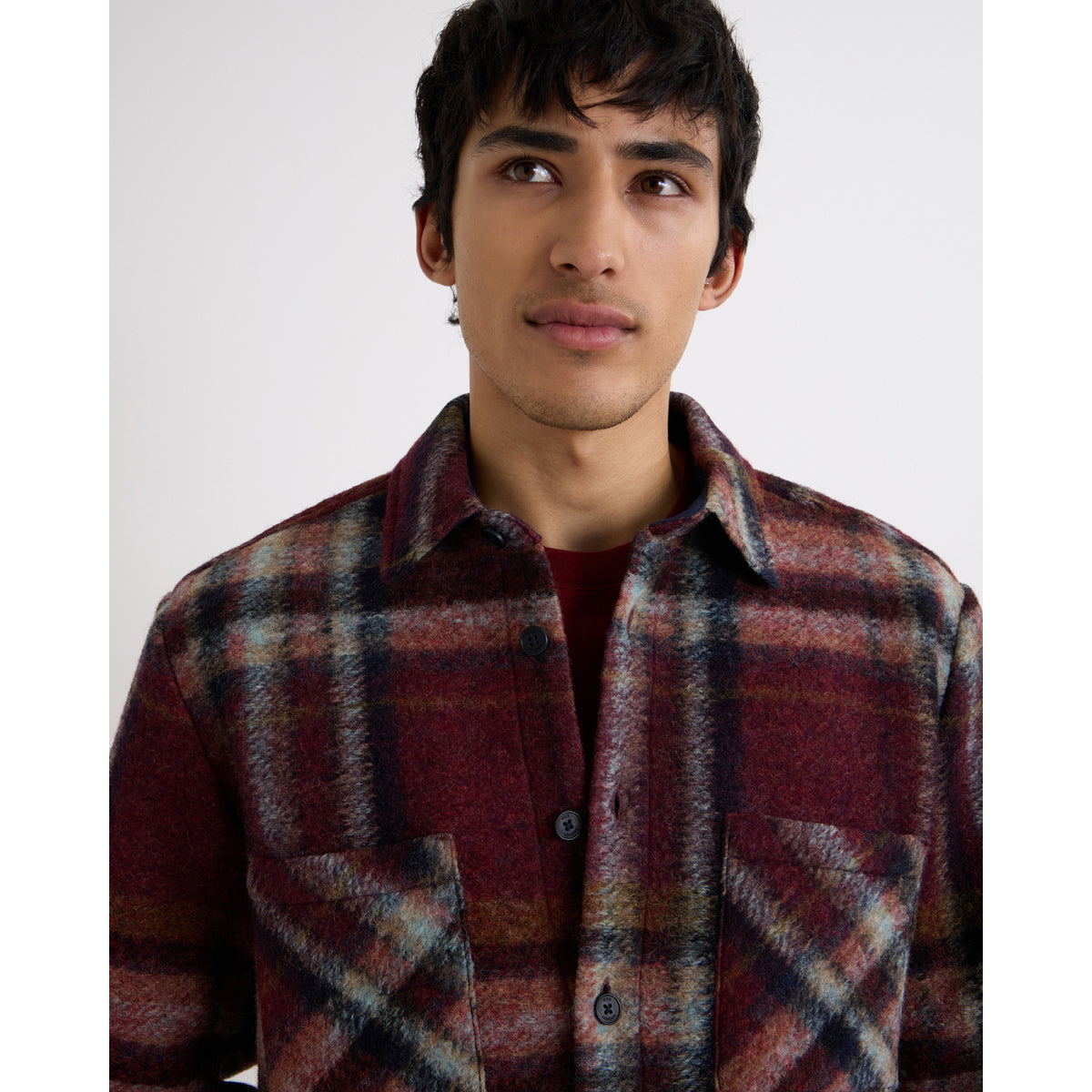 オーバーシャツ LEX WOOL BLEND CHECK (BURGUNDY/MULTI)