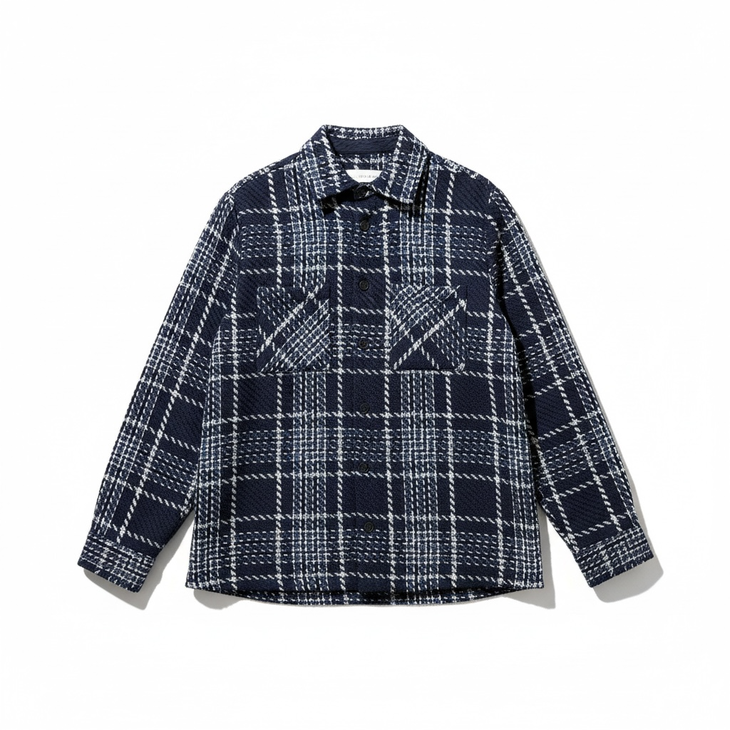 O*3様 60s Pennleigh check cotton shirt vt オーバーシャツ WAVE CHECK (NAVY/GREY)【ワックスロンドン日本公式