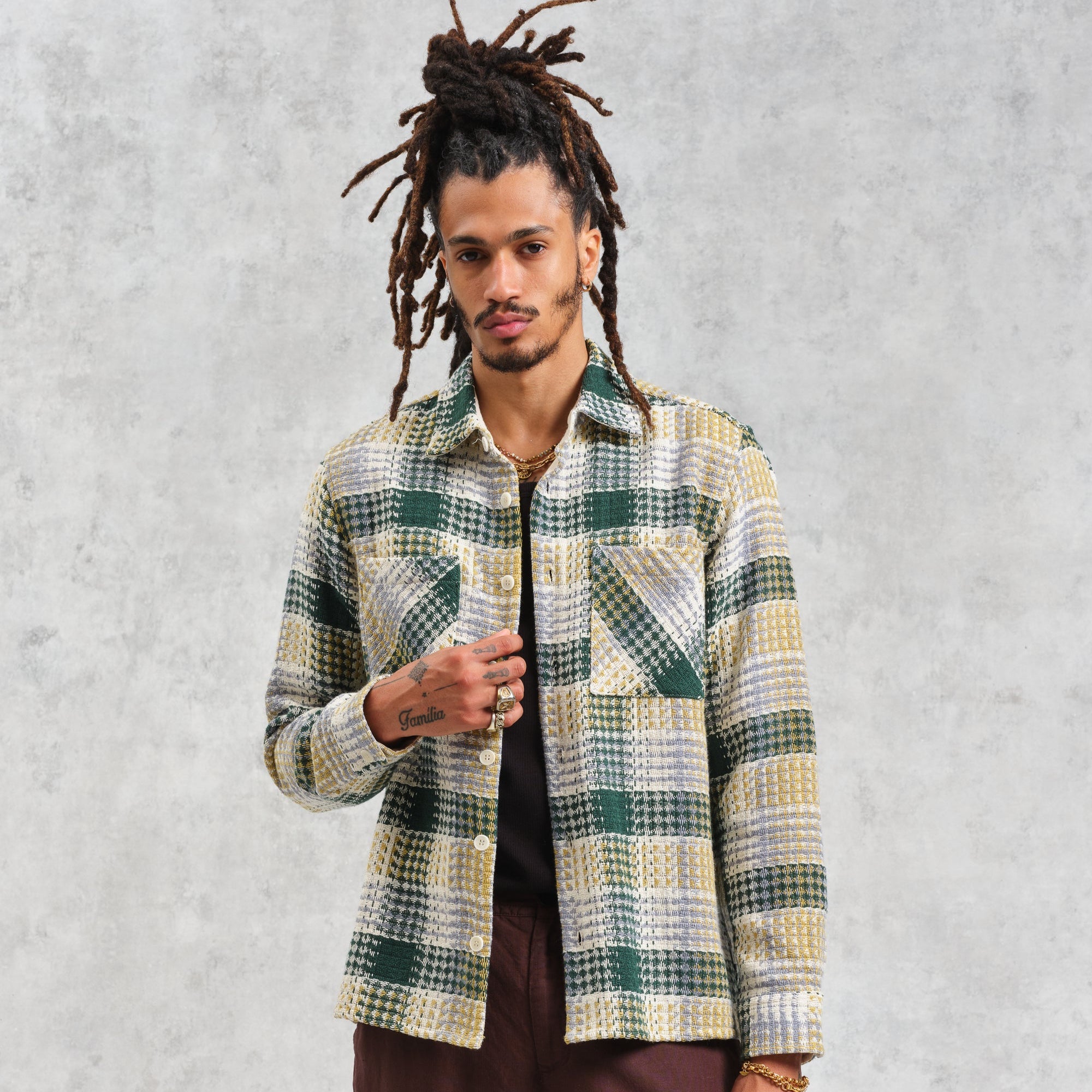 オーバーシャツ ADDLE CHECK (ECRU/GREEN)