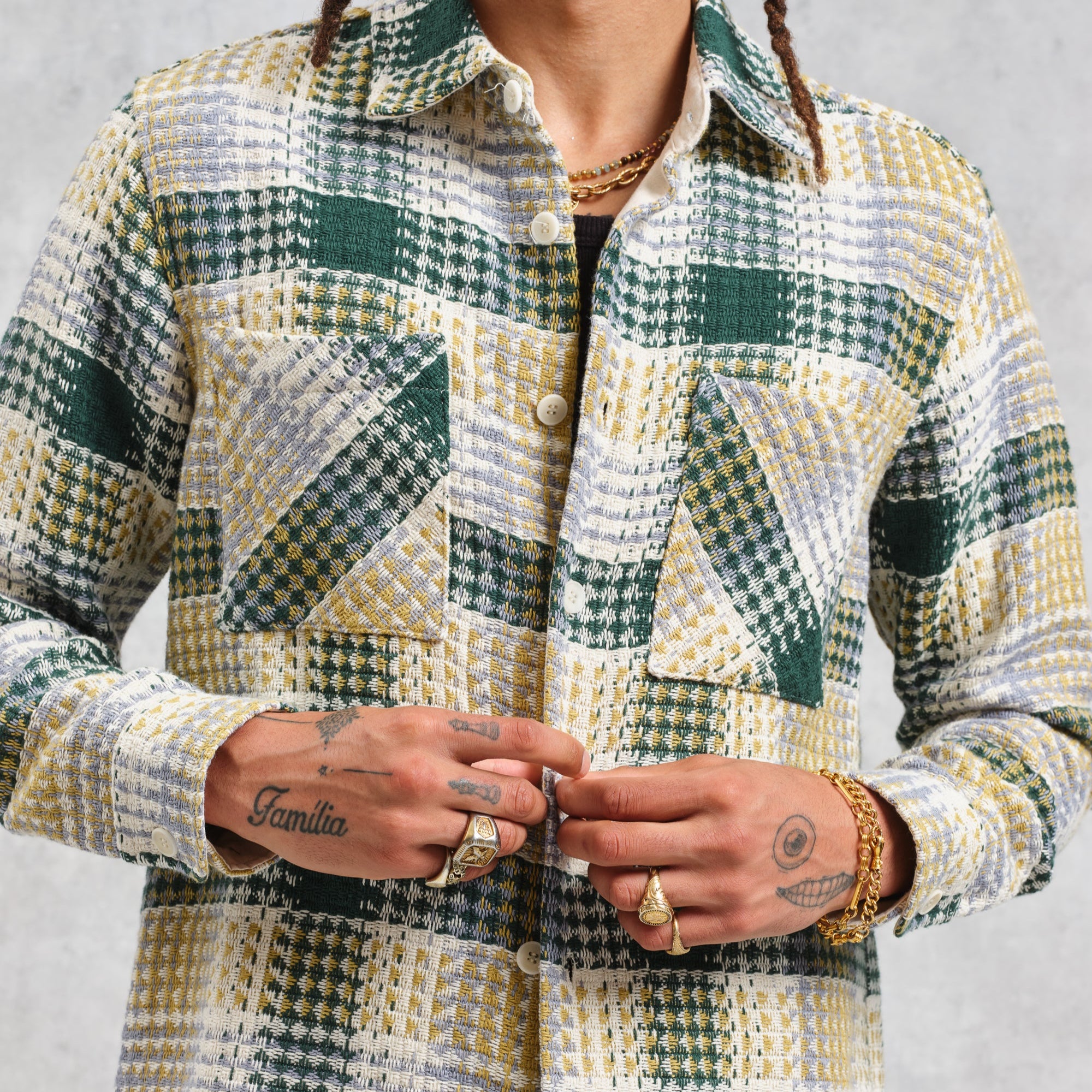 オーバーシャツ ADDLE CHECK (ECRU/GREEN)