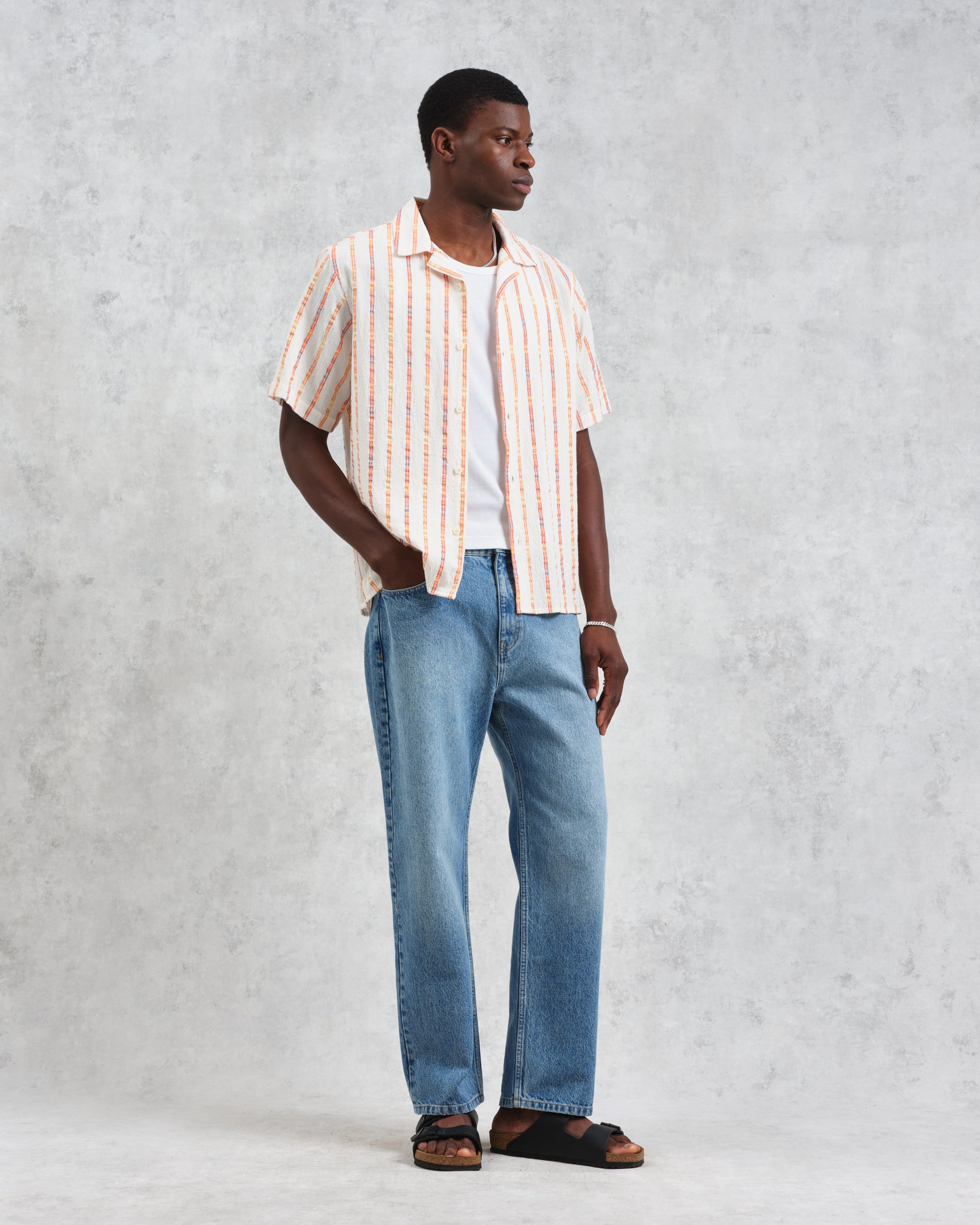 ディドコットシャツ MULTI LOOM STRIPE (ECRU/ORANGE)