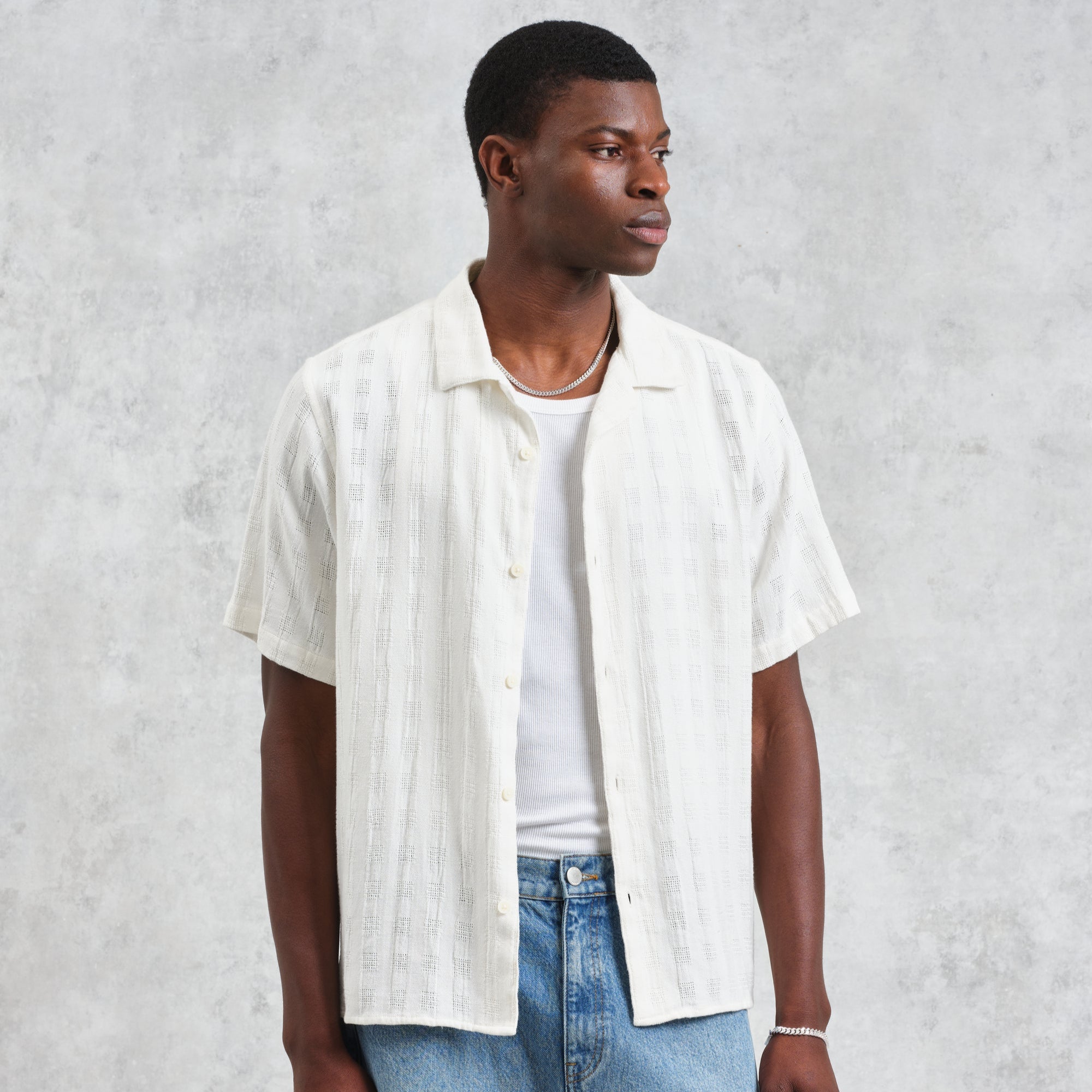 ディドコットシャツ OPEN WEAVE GRID (ECRU)