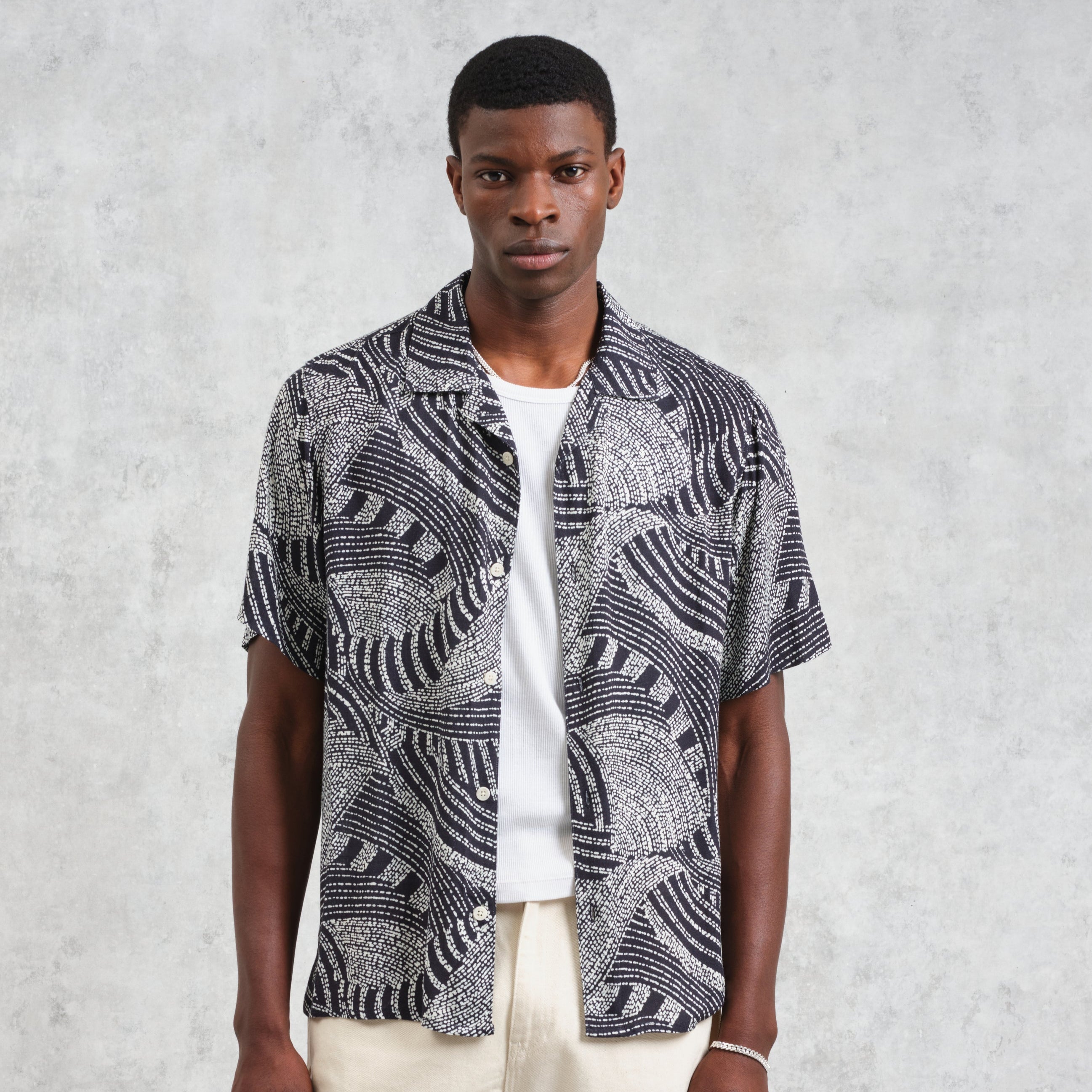 ディドコットシャツ DOTTED SWIRL (NAVY/ECRU)