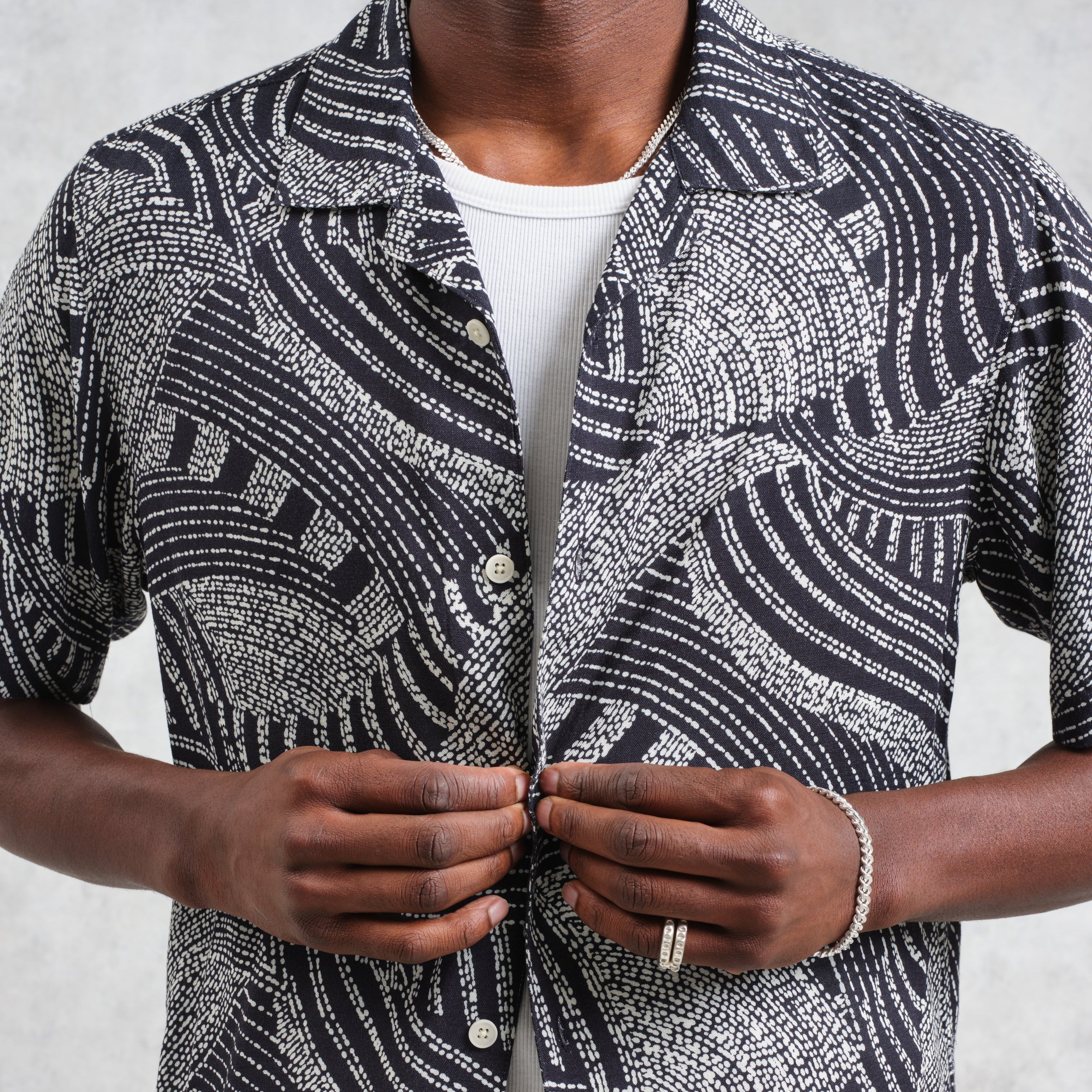 ディドコットシャツ DOTTED SWIRL (NAVY/ECRU)