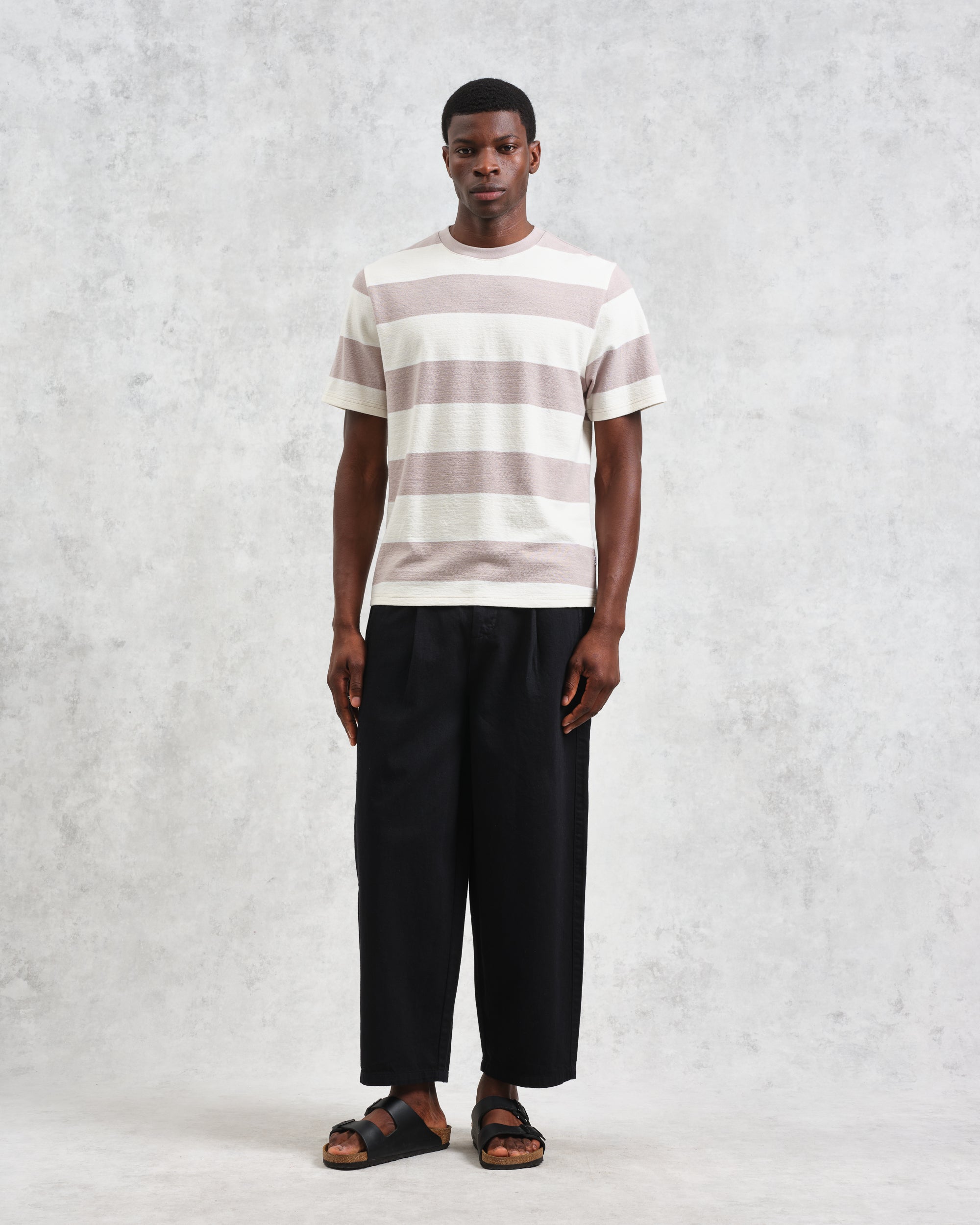 ディーンショートスリーブTシャツ BLOCK STRIPE (CLAY/ECRU)