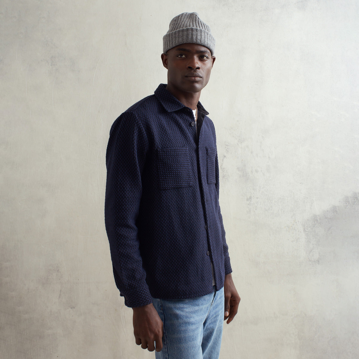 WHオーバーシャツ|ステップニー(BLACK/NAVY)