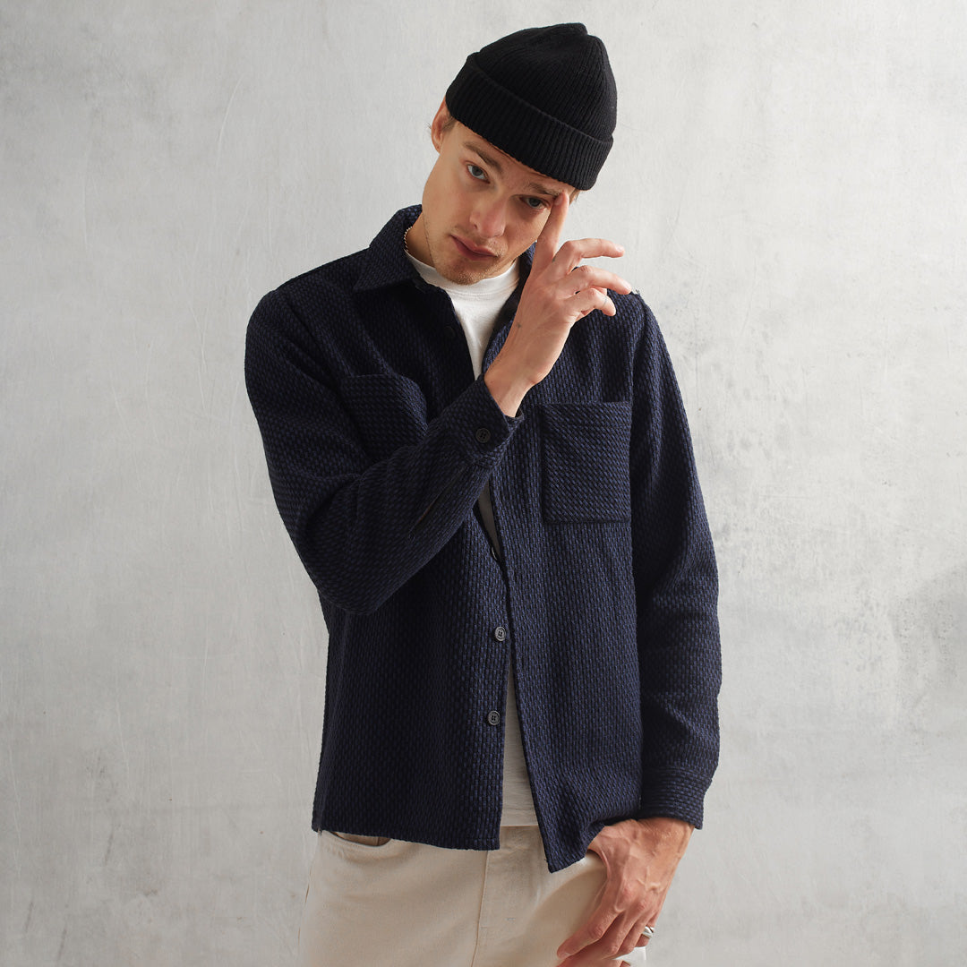 WHオーバーシャツ|ステップニー(BLACK/NAVY)