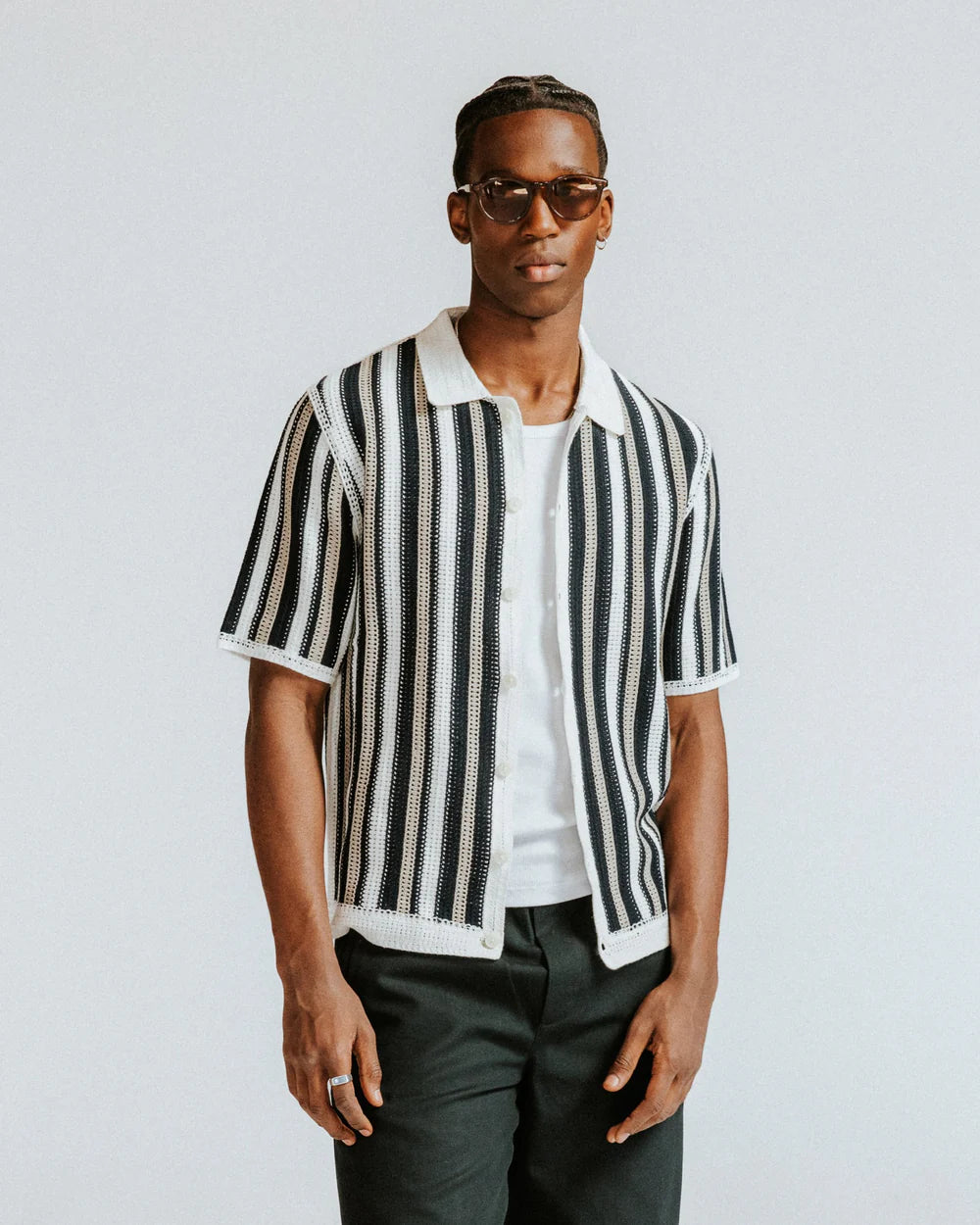 ポルトシャツ STRIPE CROCHET (ECRU/BLACK)