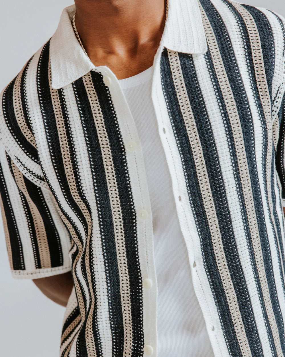 ポルトシャツ STRIPE CROCHET (ECRU/BLACK)
