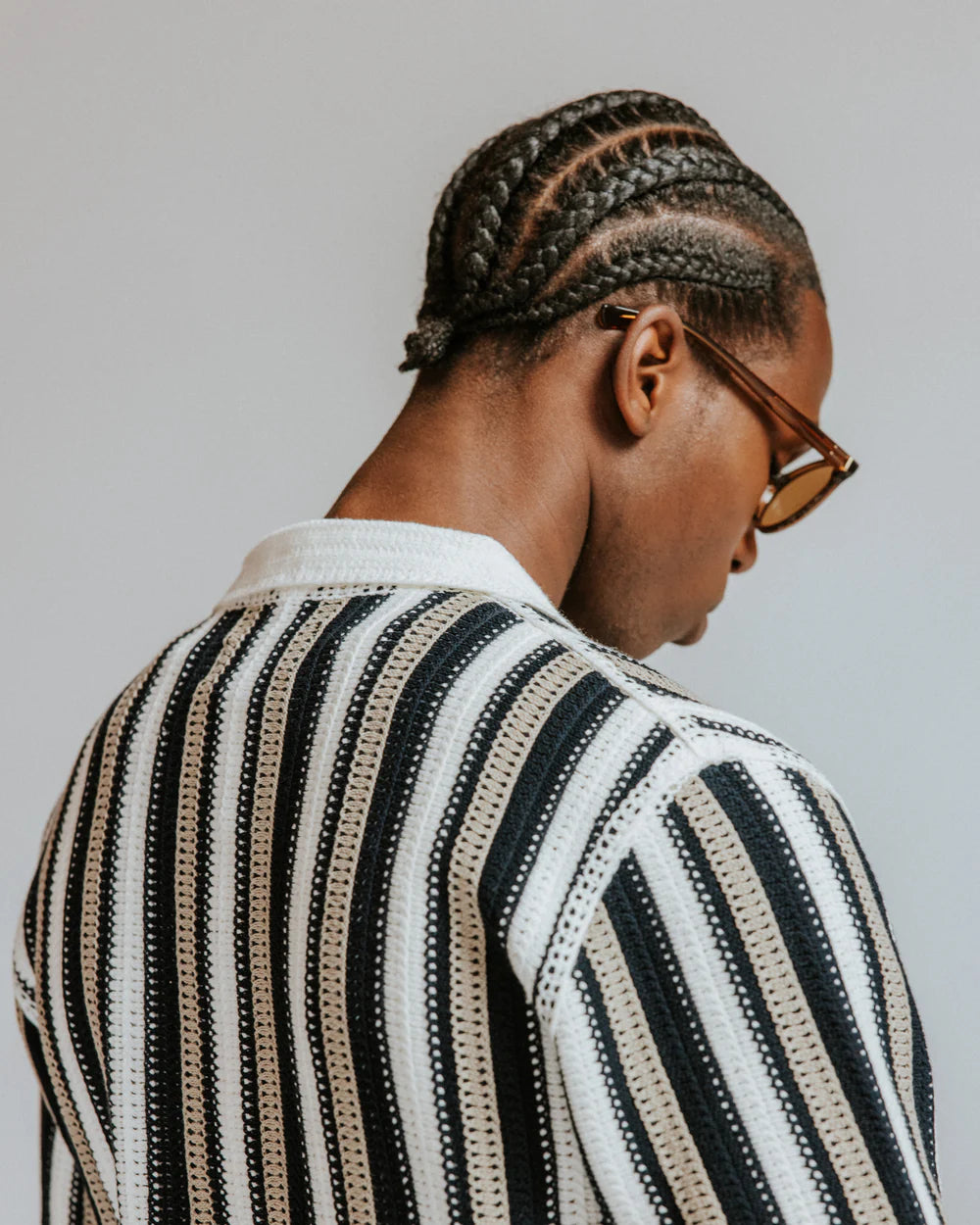 ポルトシャツ STRIPE CROCHET (ECRU/BLACK)