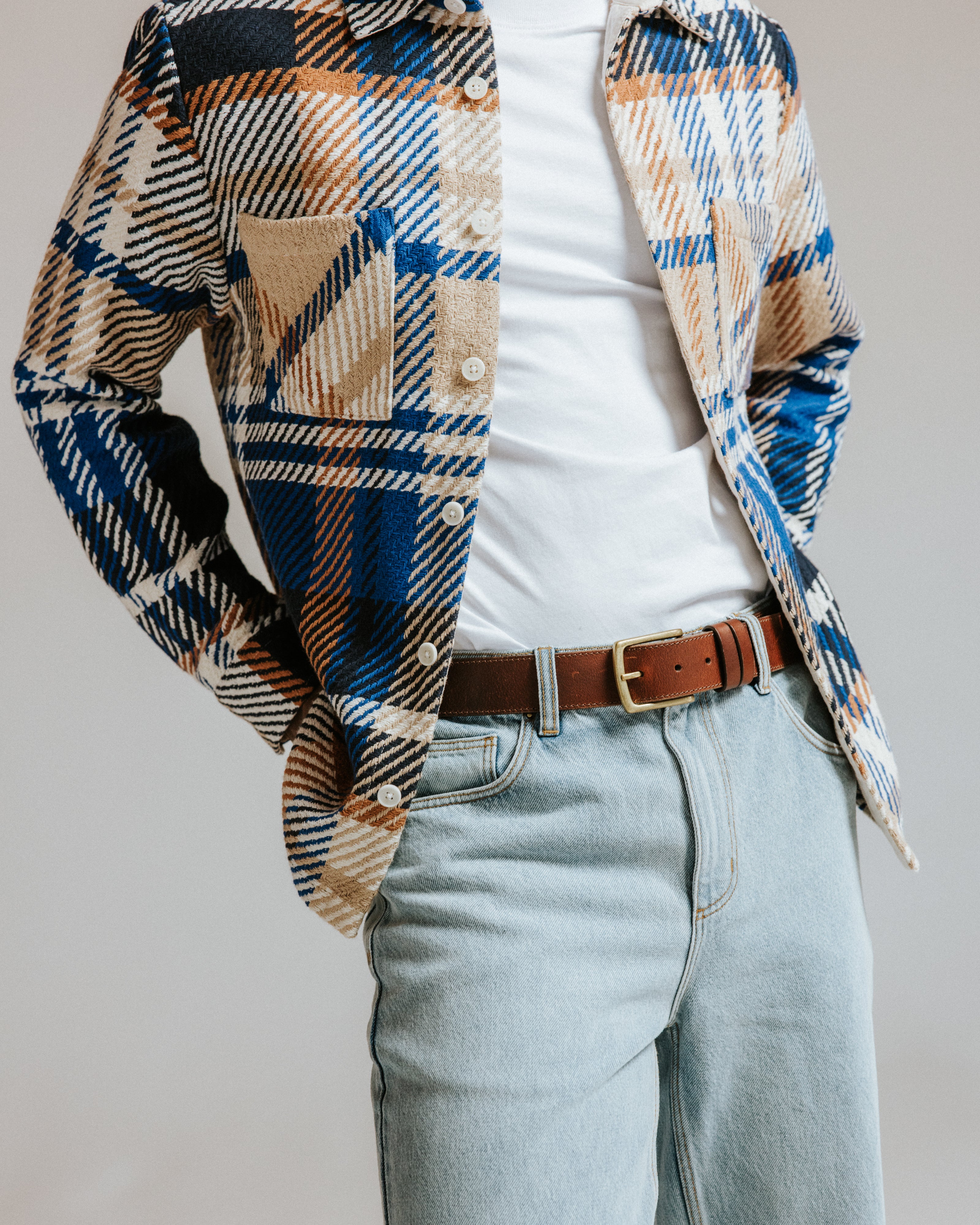 オーバーシャツ BOLD CHECK (BLUE/TAN)