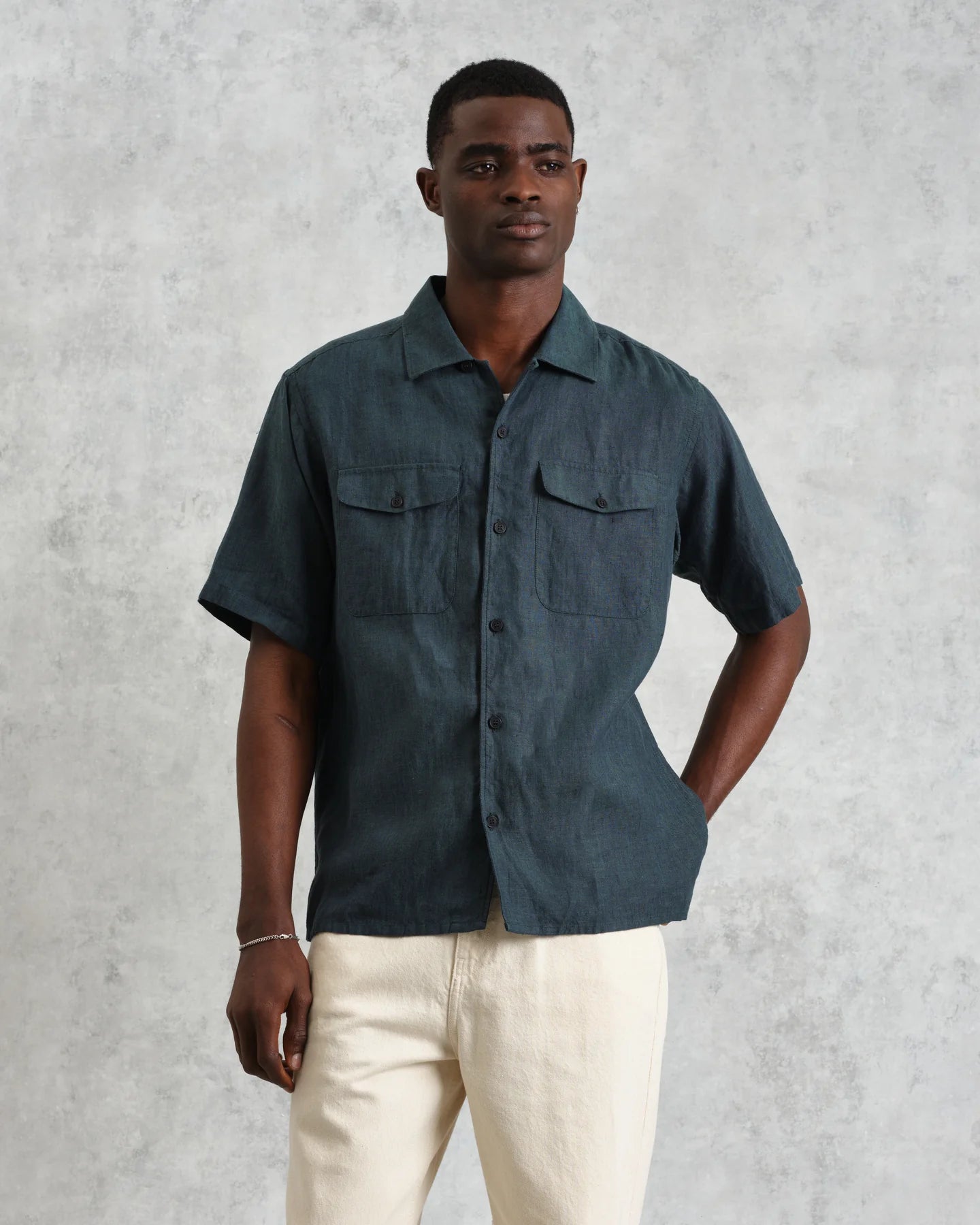 バートレットシャツ TWO TONE LINEN (DARK-GREEN)