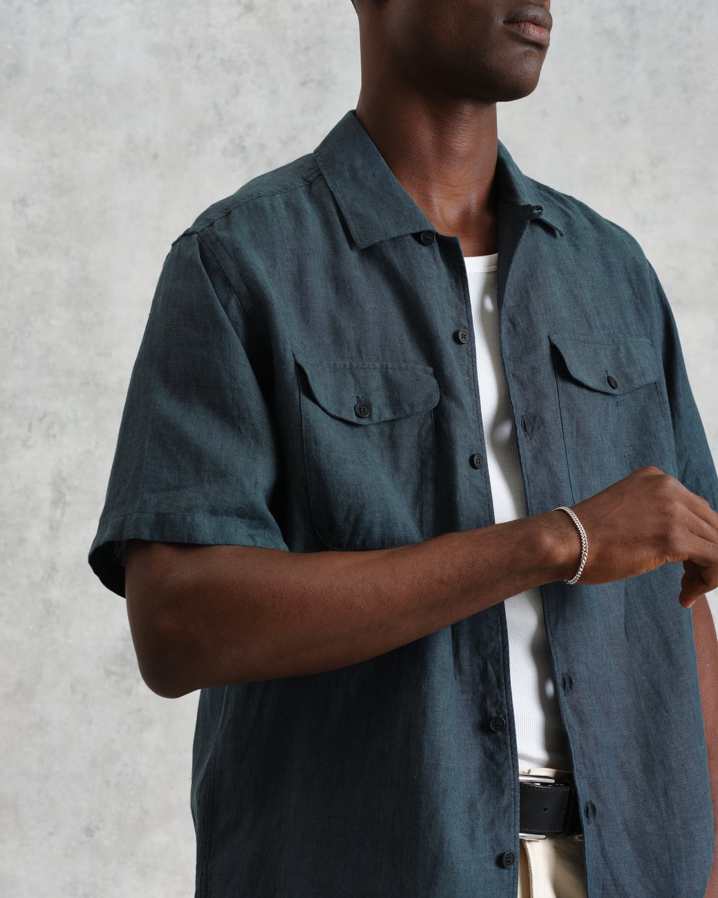 バートレットシャツ TWO TONE LINEN (DARK-GREEN)