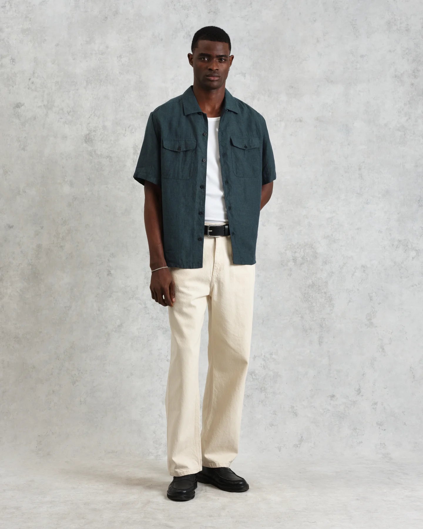 バートレットシャツ TWO TONE LINEN (DARK-GREEN)