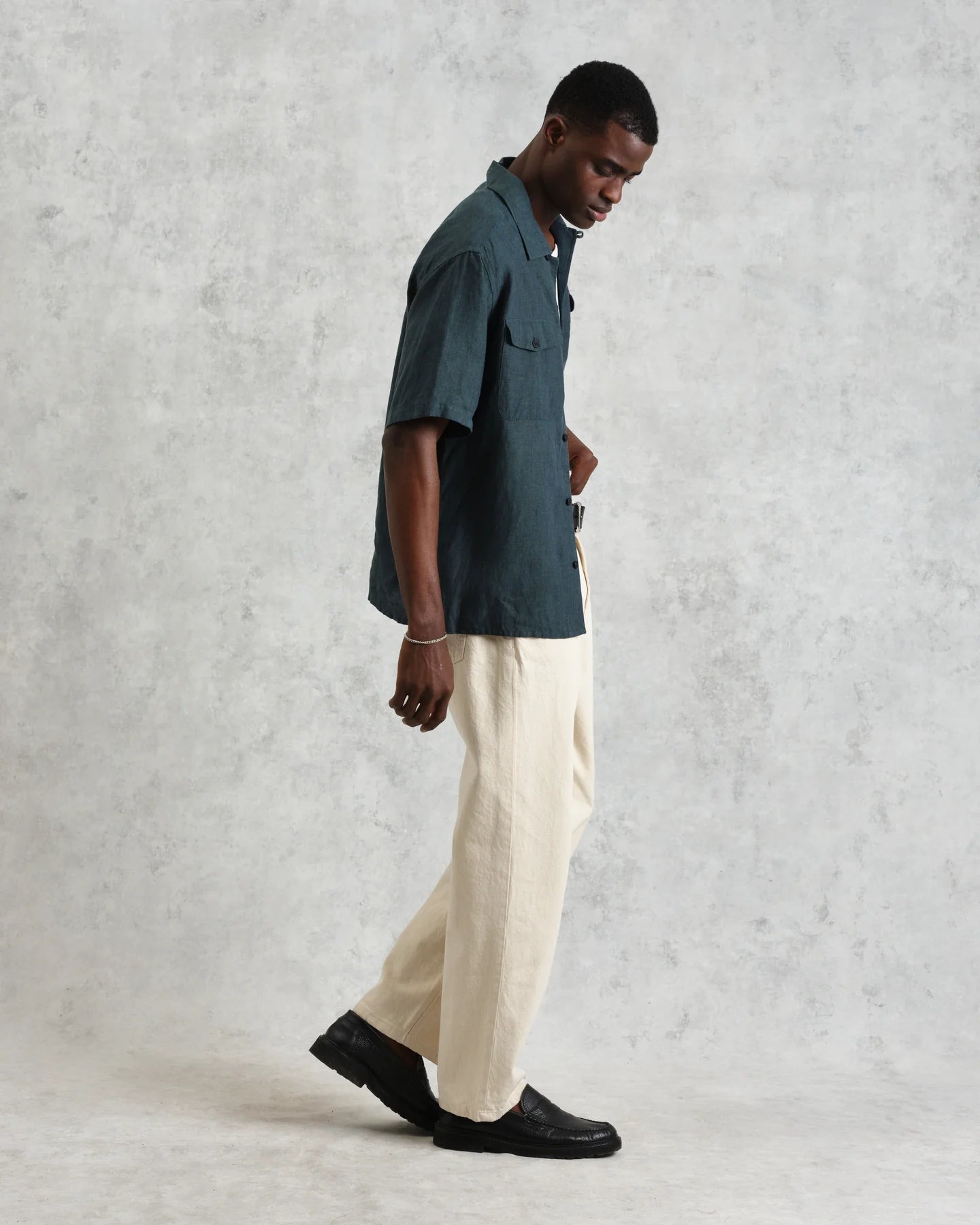 バートレットシャツ TWO TONE LINEN (DARK-GREEN)