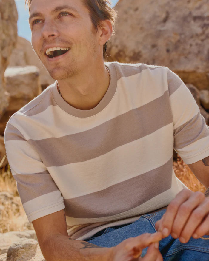 ディーンショートスリーブTシャツ BLOCK STRIPE (CLAY/ECRU)