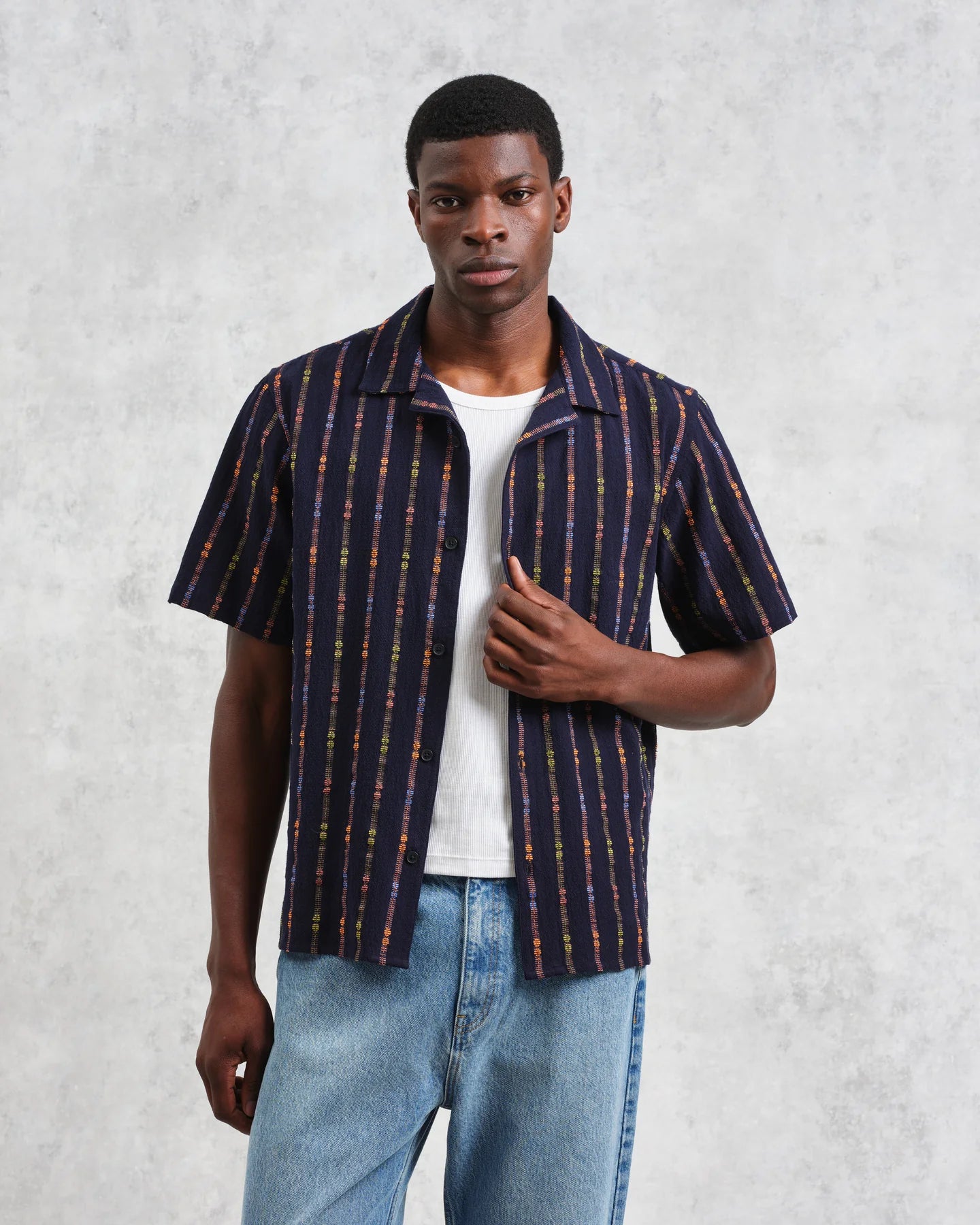ディドコットシャツ MULTI LOOM STRIPE (NAVY/ORANGE)