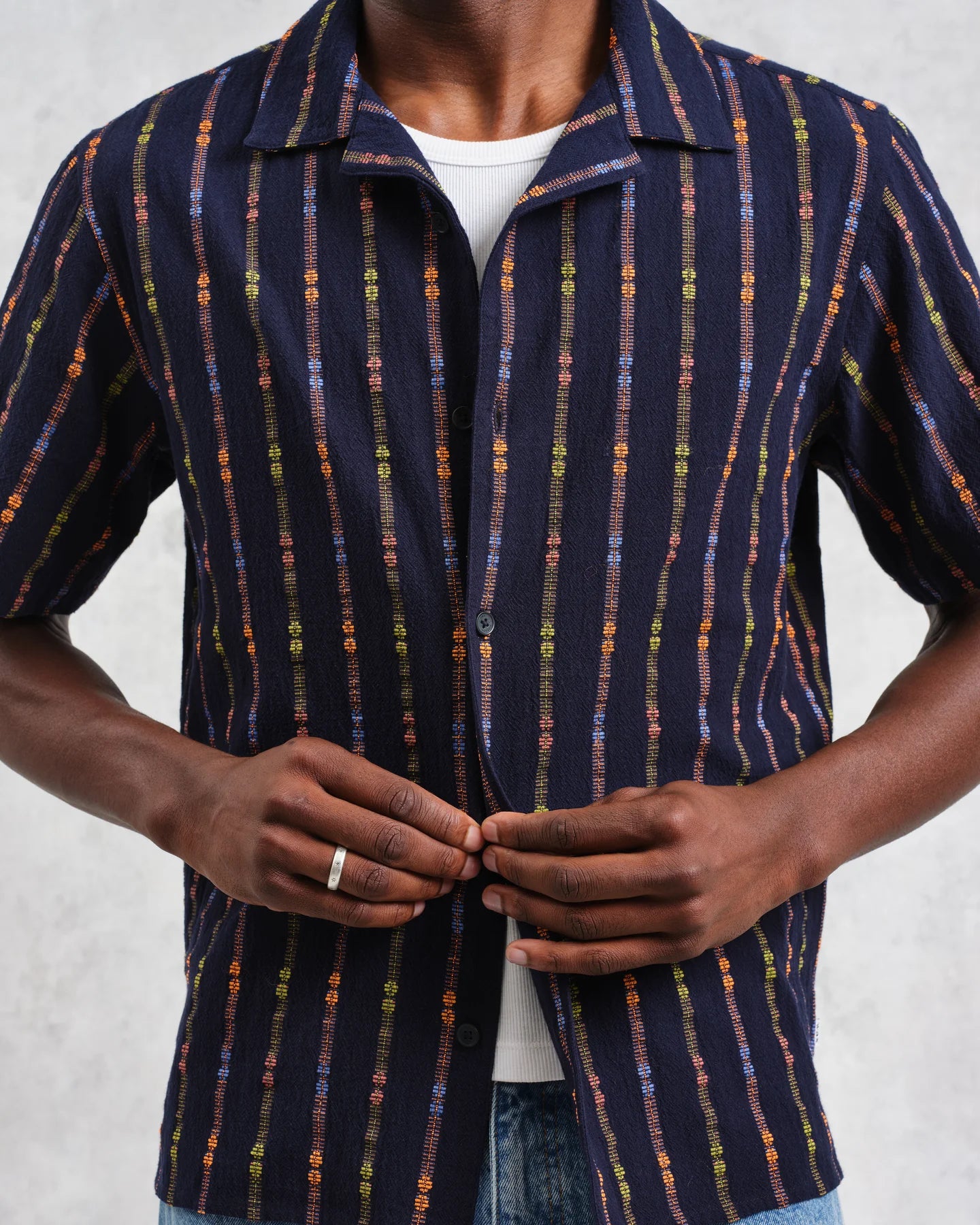 ディドコットシャツ MULTI LOOM STRIPE (NAVY/ORANGE)