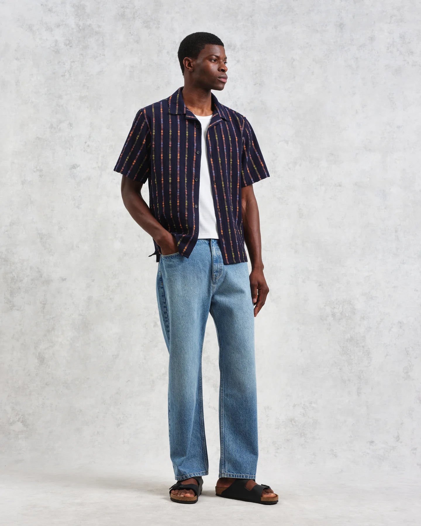 ディドコットシャツ MULTI LOOM STRIPE (NAVY/ORANGE)