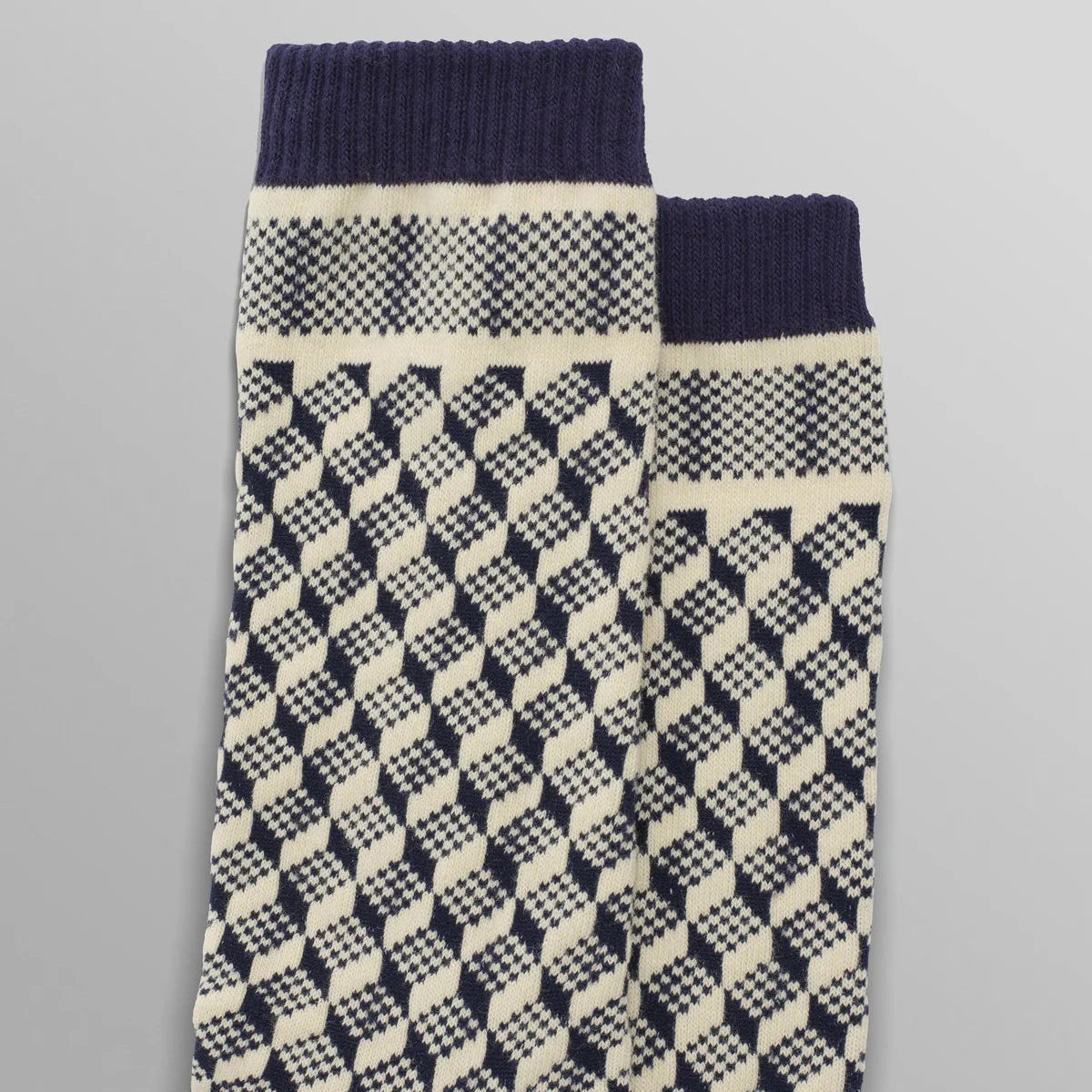 チャンキーソックス ステップジャガード (NAVY)