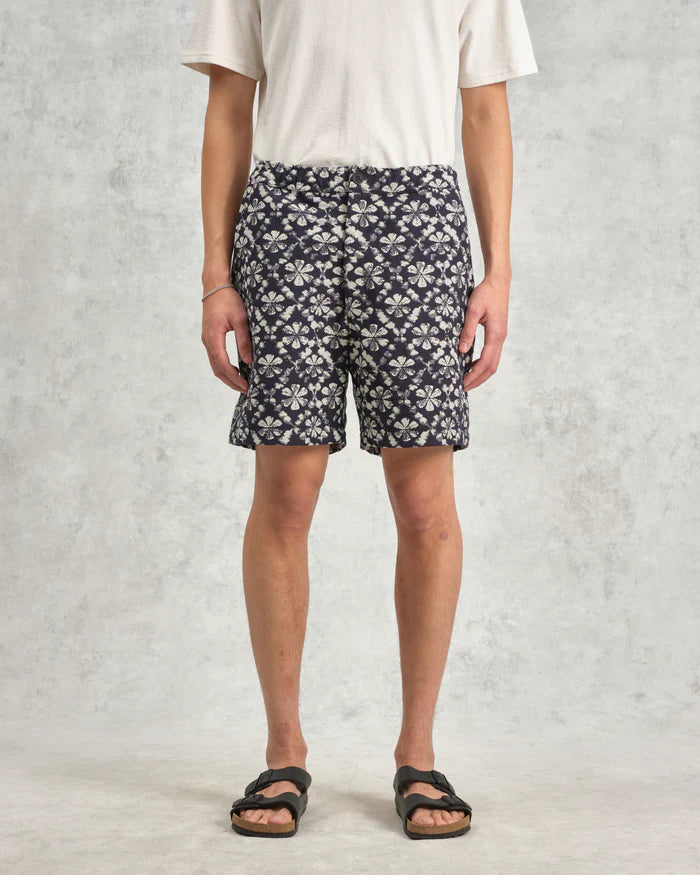 カートショーツ FLOWER STAMP JCQUARD (NAVY/ECRU)