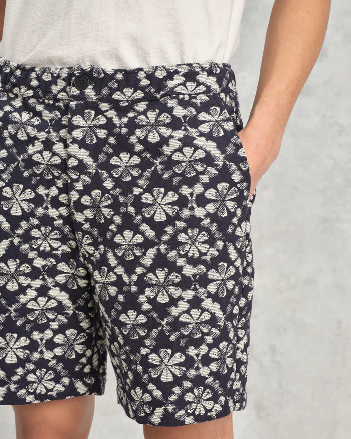 カートショーツ FLOWER STAMP JCQUARD (NAVY/ECRU)