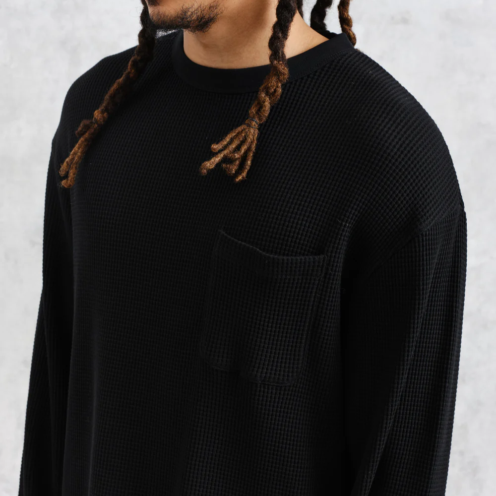 ムーア ロングスリーブTシャツ ヘビーワッフル (BLACK) LST-MOR-BLF-BLK ワックスロンドンwax london