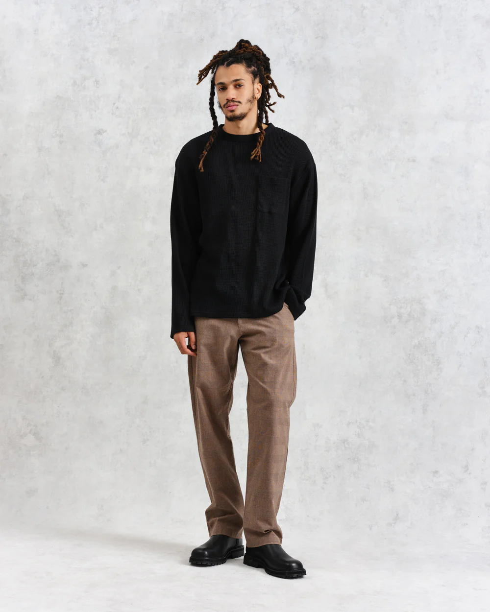 ムーア ロングスリーブTシャツ ヘビーワッフル (BLACK) LST-MOR-BLF-BLK ワックスロンドンwax london