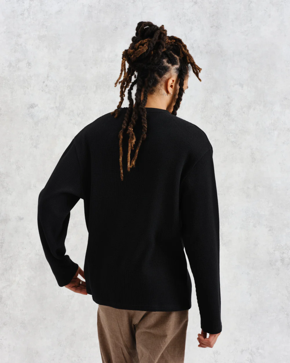 ムーア ロングスリーブTシャツ ヘビーワッフル (BLACK) LST-MOR-BLF-BLK ワックスロンドンwax london