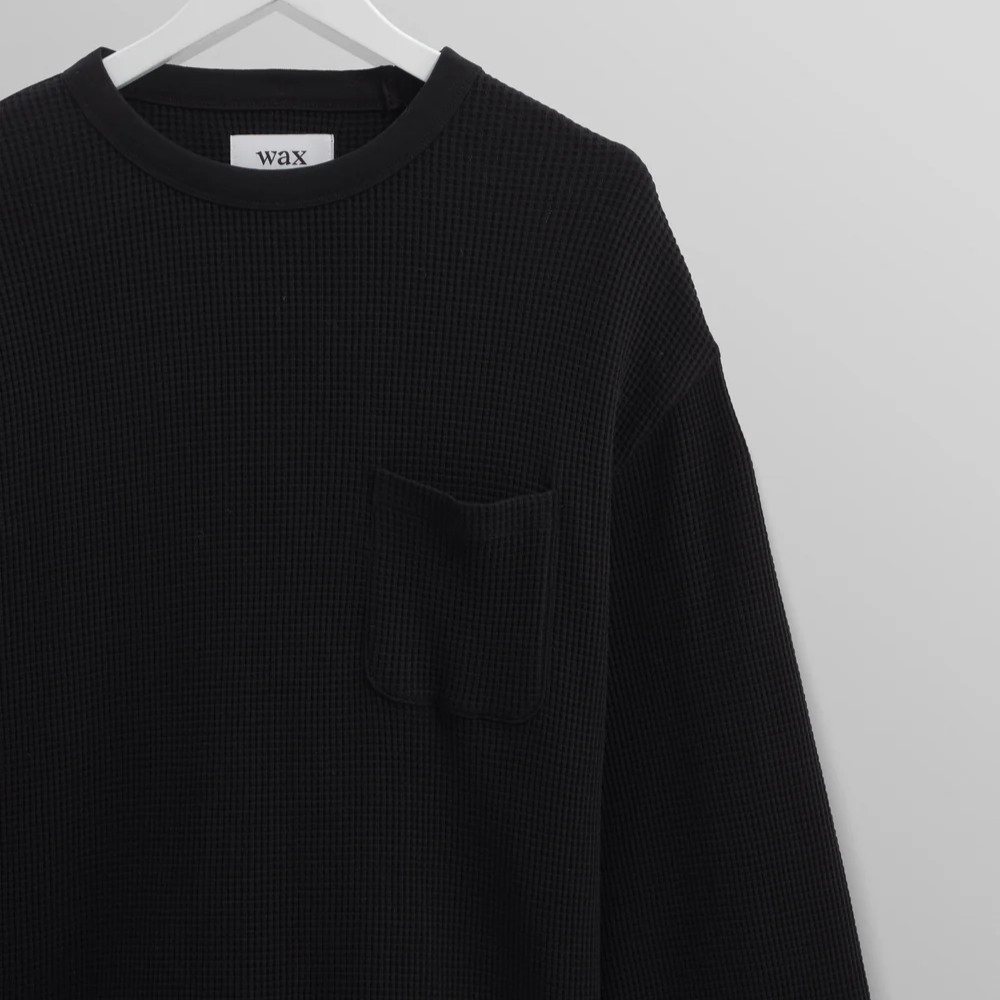 ムーア ロングスリーブTシャツ ヘビーワッフル (BLACK) LST-MOR-BLF-BLK ワックスロンドンwax london