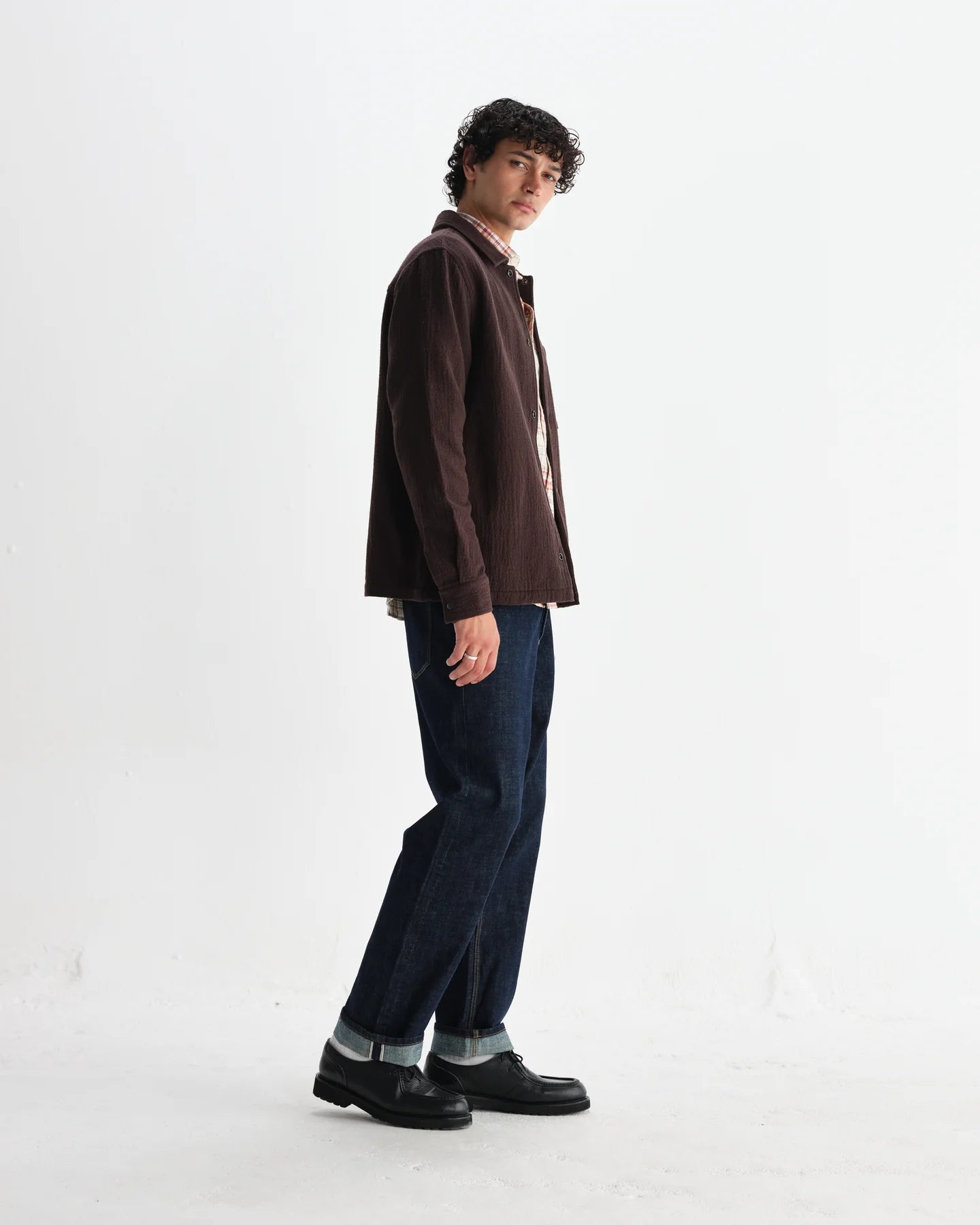 オーバーシャツ ROMER HEAVY CRINKLE COTTON (DARK BROWN)