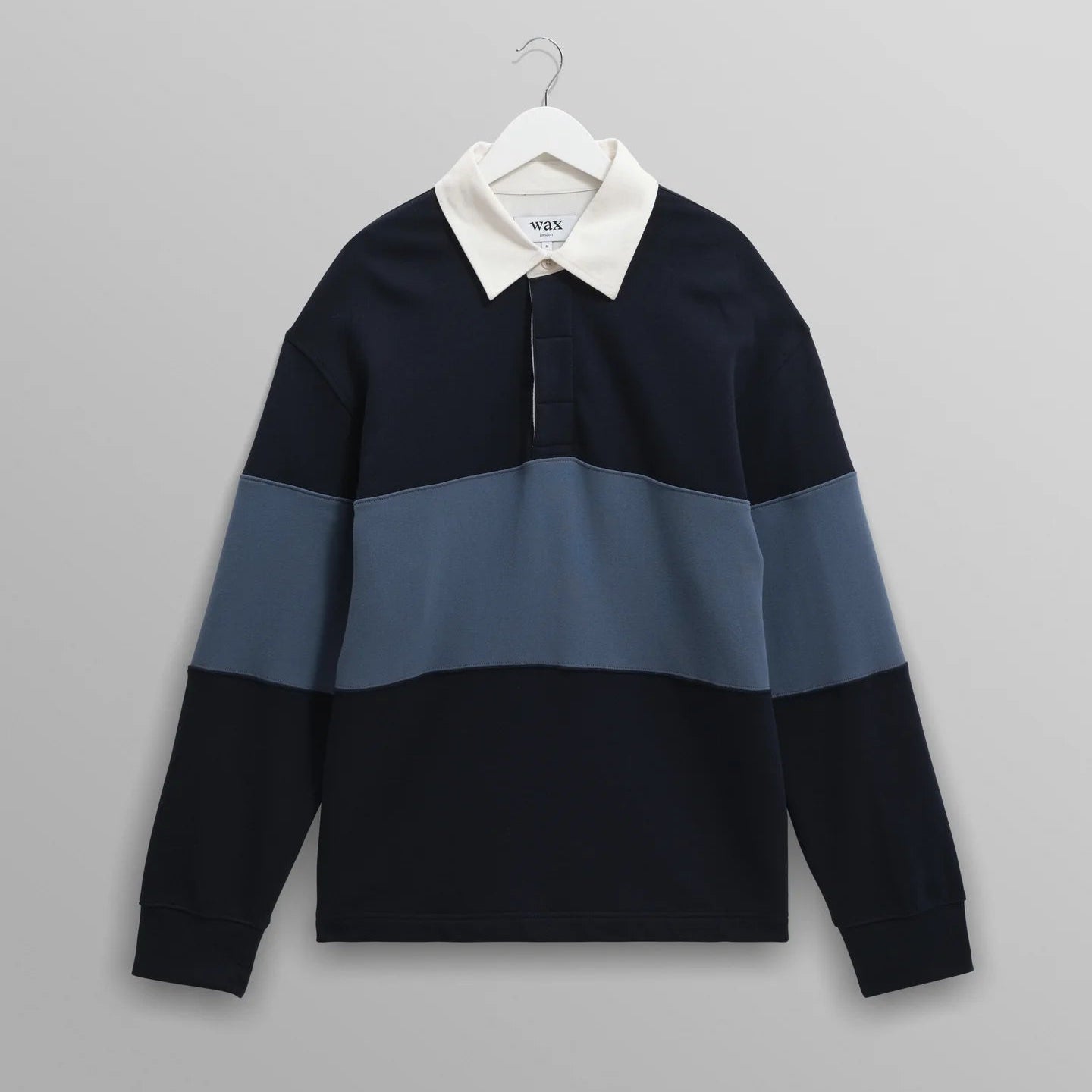 ラガーシャツ PANELLED LOOPBACK (NAVY/BLUE)【ワックスロンドン日本 ラガーシャツ PANELLED LOOPBACK (NAVY/BLUE)【ワックスロンドン日本