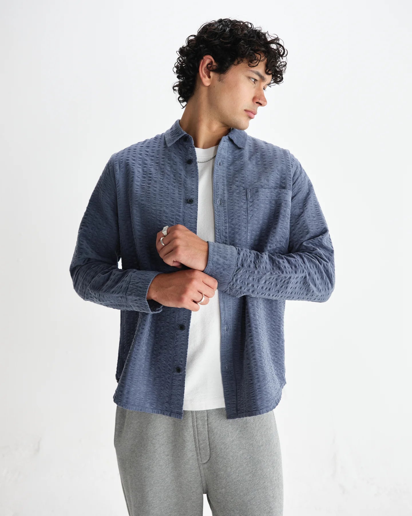 シェリーシャツ SEERSUCKER CORD (BLUE) - グリニッジ オンラインストア