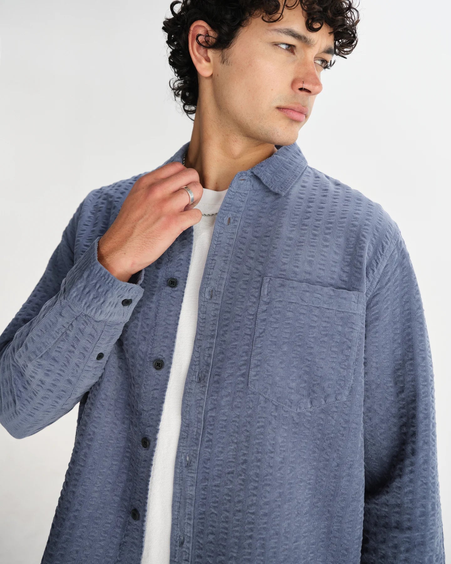 シェリーシャツ SEERSUCKER CORD (BLUE) - グリニッジ オンラインストア