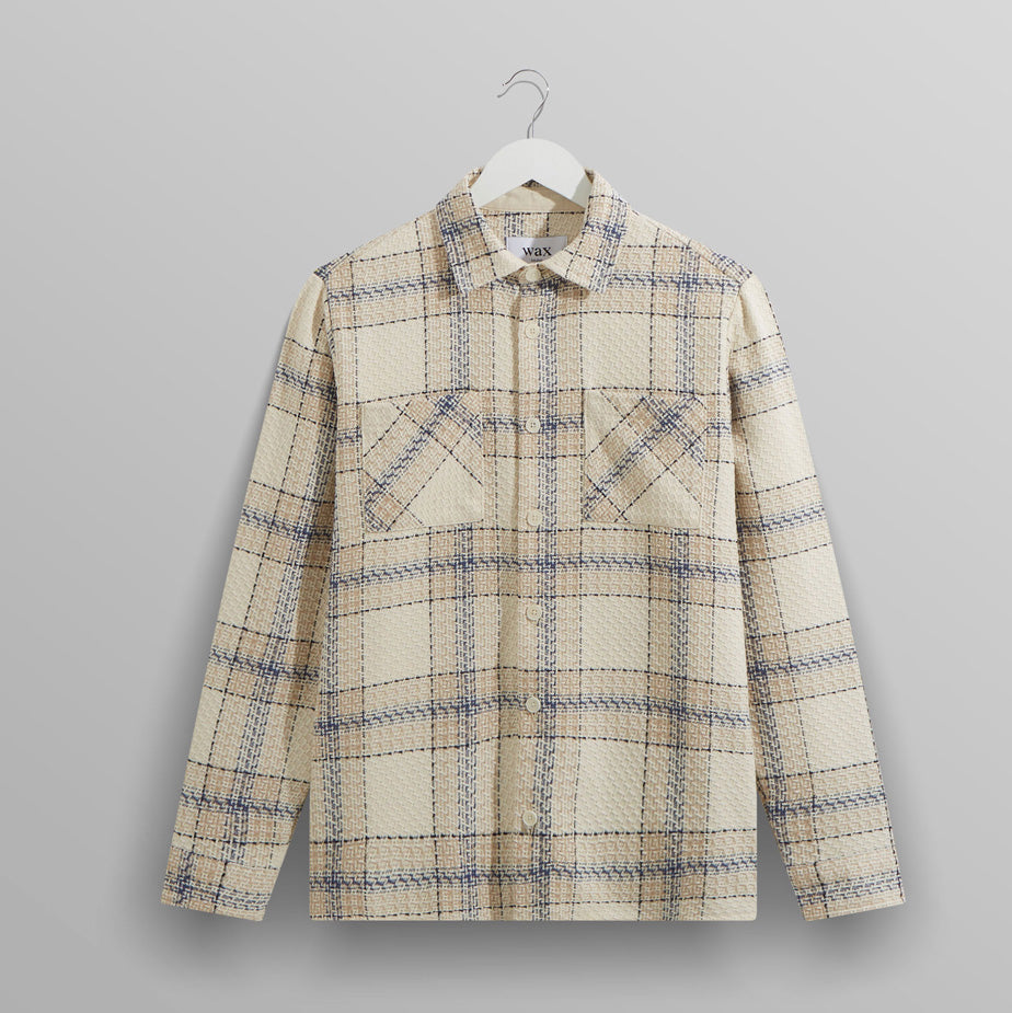 WHオーバーシャツ|アールチェック(ECRU/BLUE)